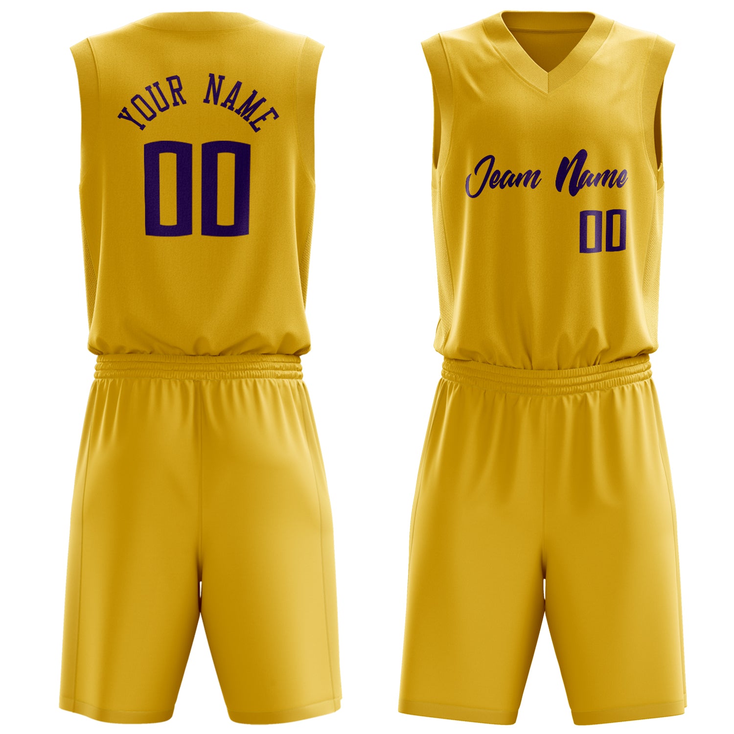 Custom Gold Purple Solid Color Basketball Set