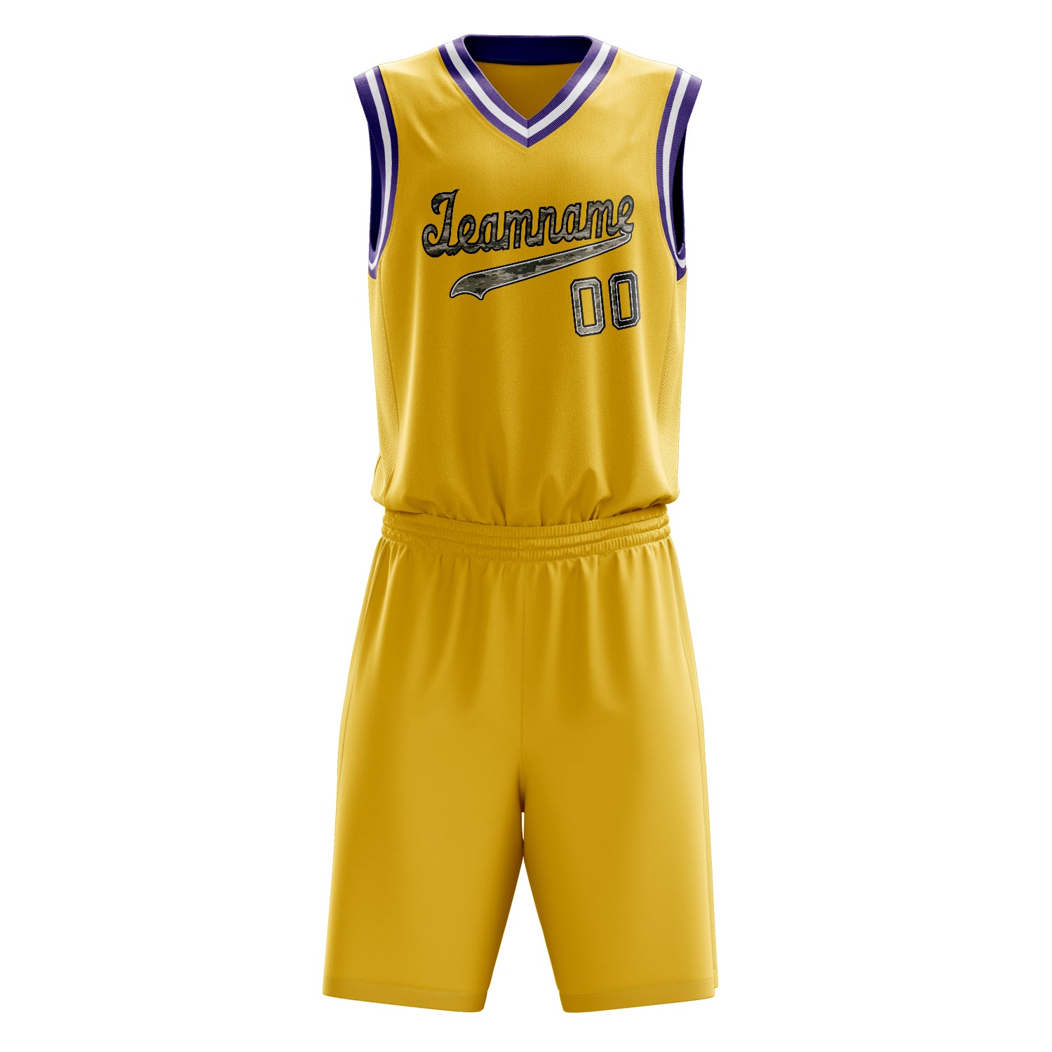 Custom Gold Purple Solid Color Basketball Set