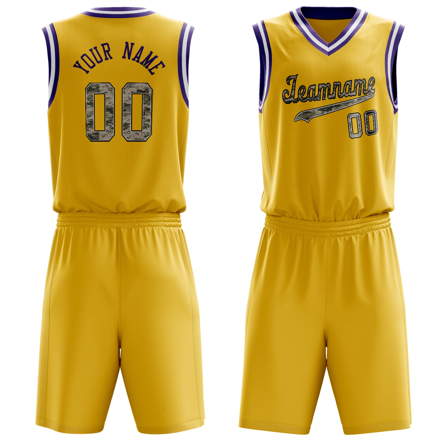 Custom Gold Purple Solid Color Basketball Set