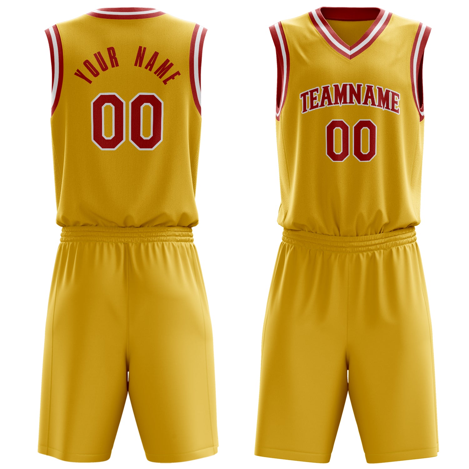 Custom Gold Red Solid Color Basketball Set