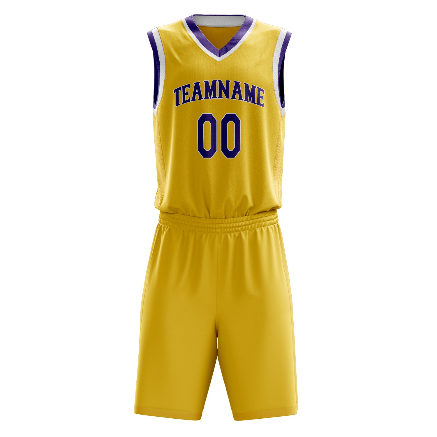 Custom Gold Purple Solid Color Basketball Set