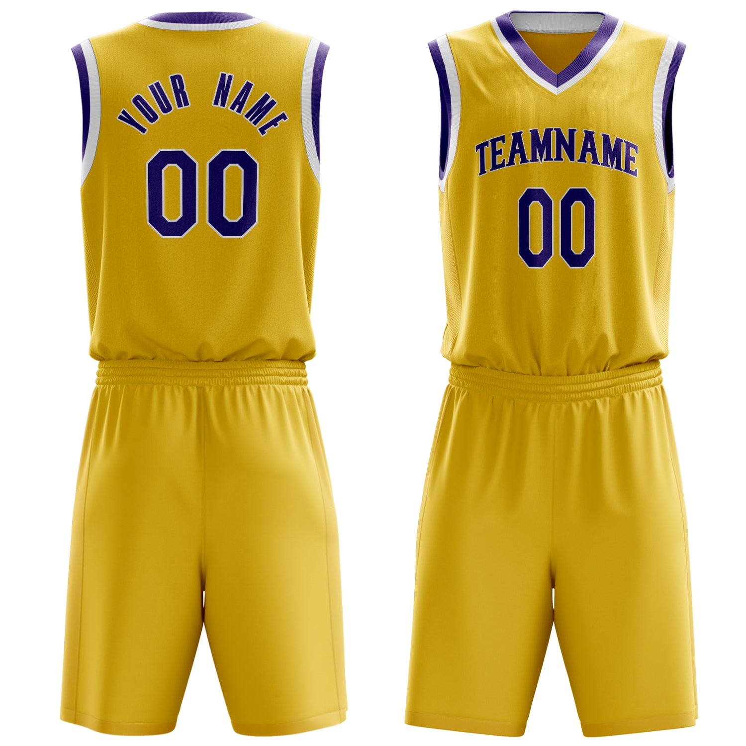 Custom Gold Purple Solid Color Basketball Set