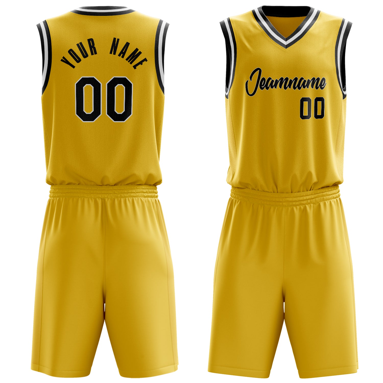 Custom Gold Black Solid Color Basketball Set