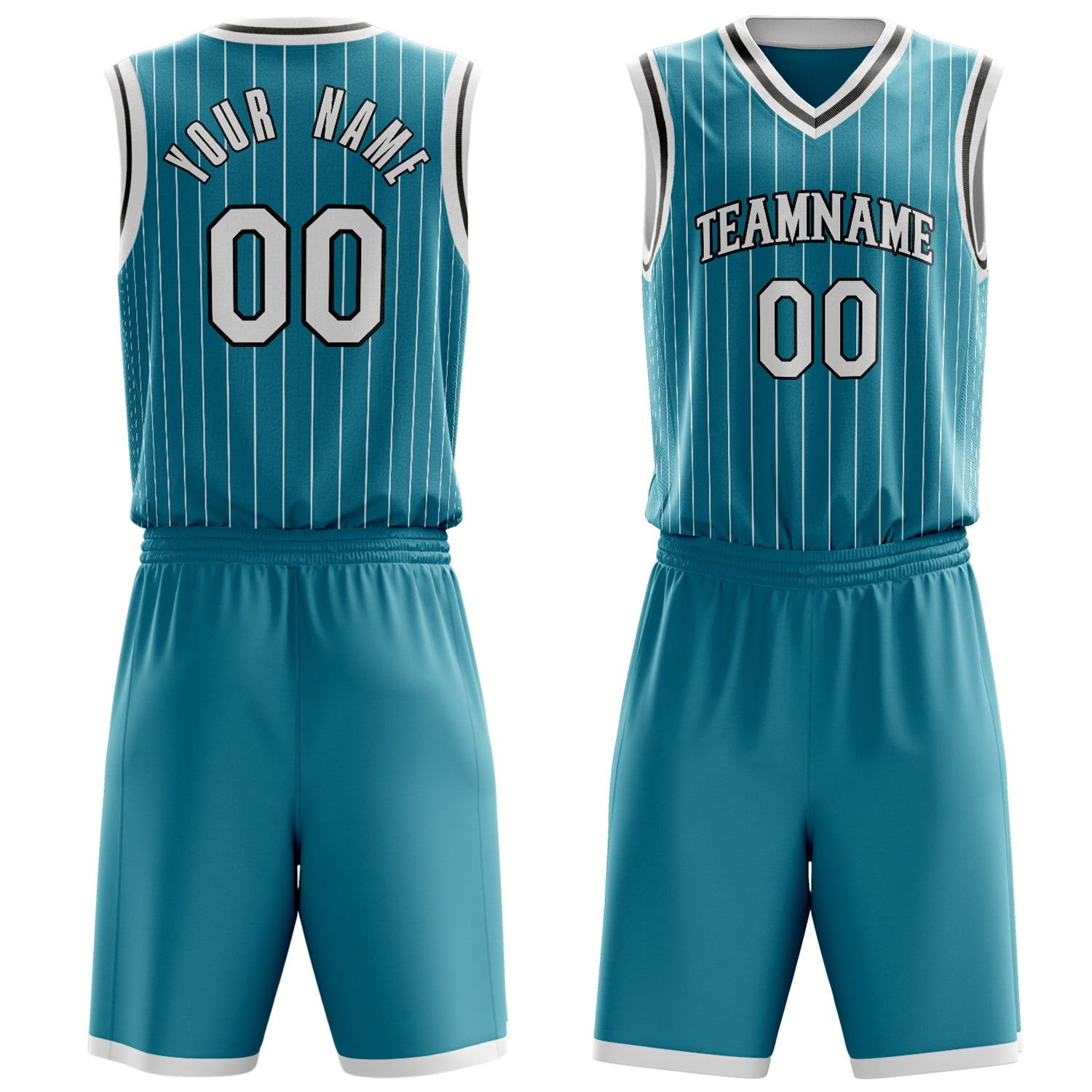 Custom Teal White Pinstripe Basketball Set