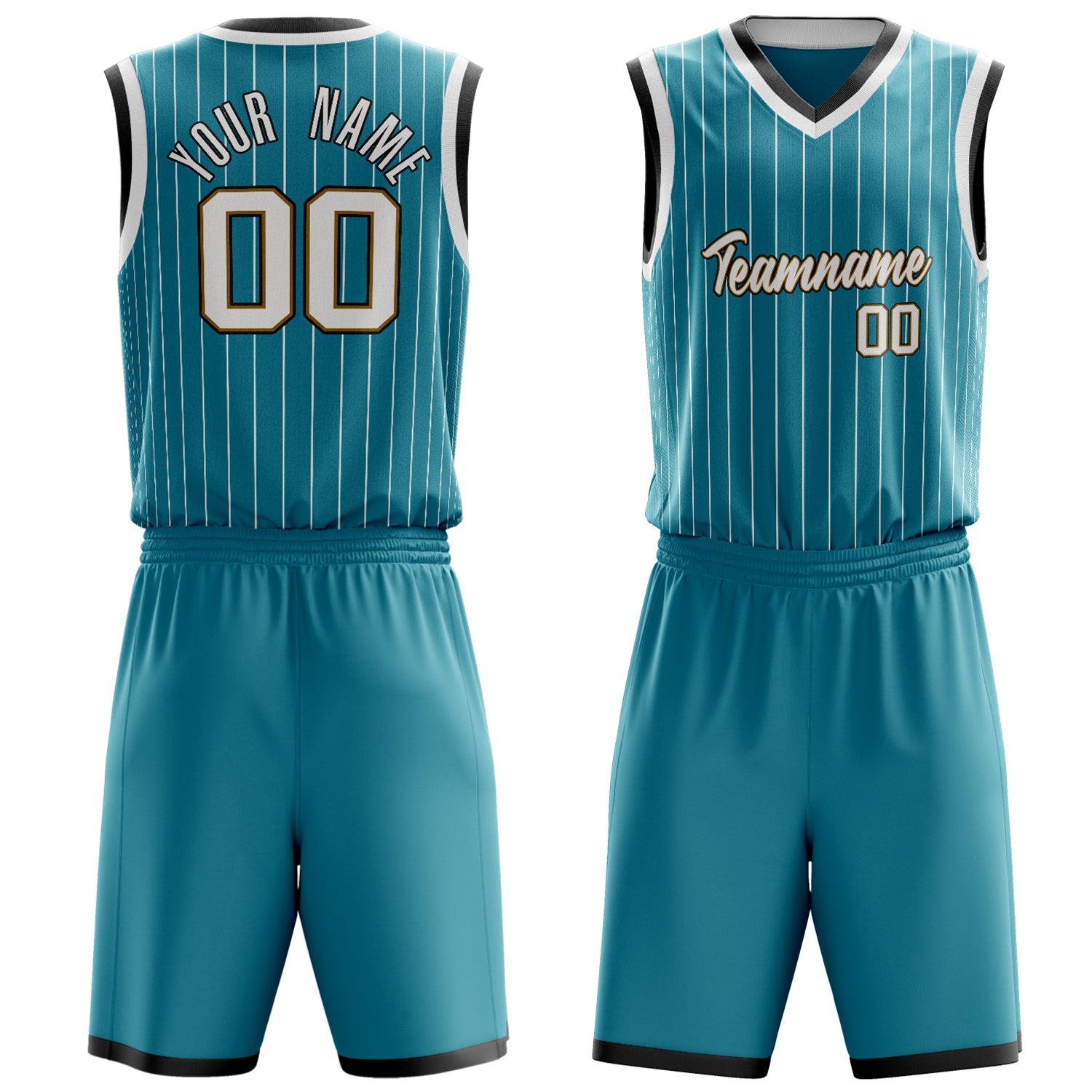Custom Teal White Pinstripe Basketball Set