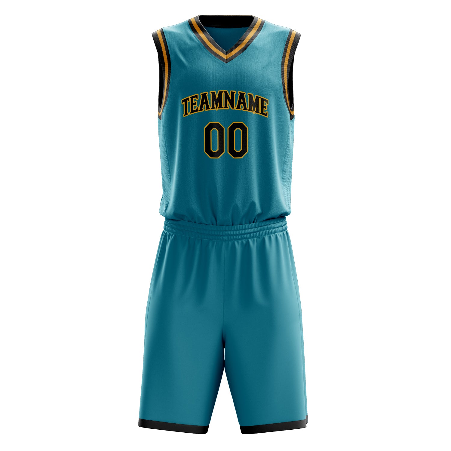 Custom Teal Black Solid Color Basketball Set