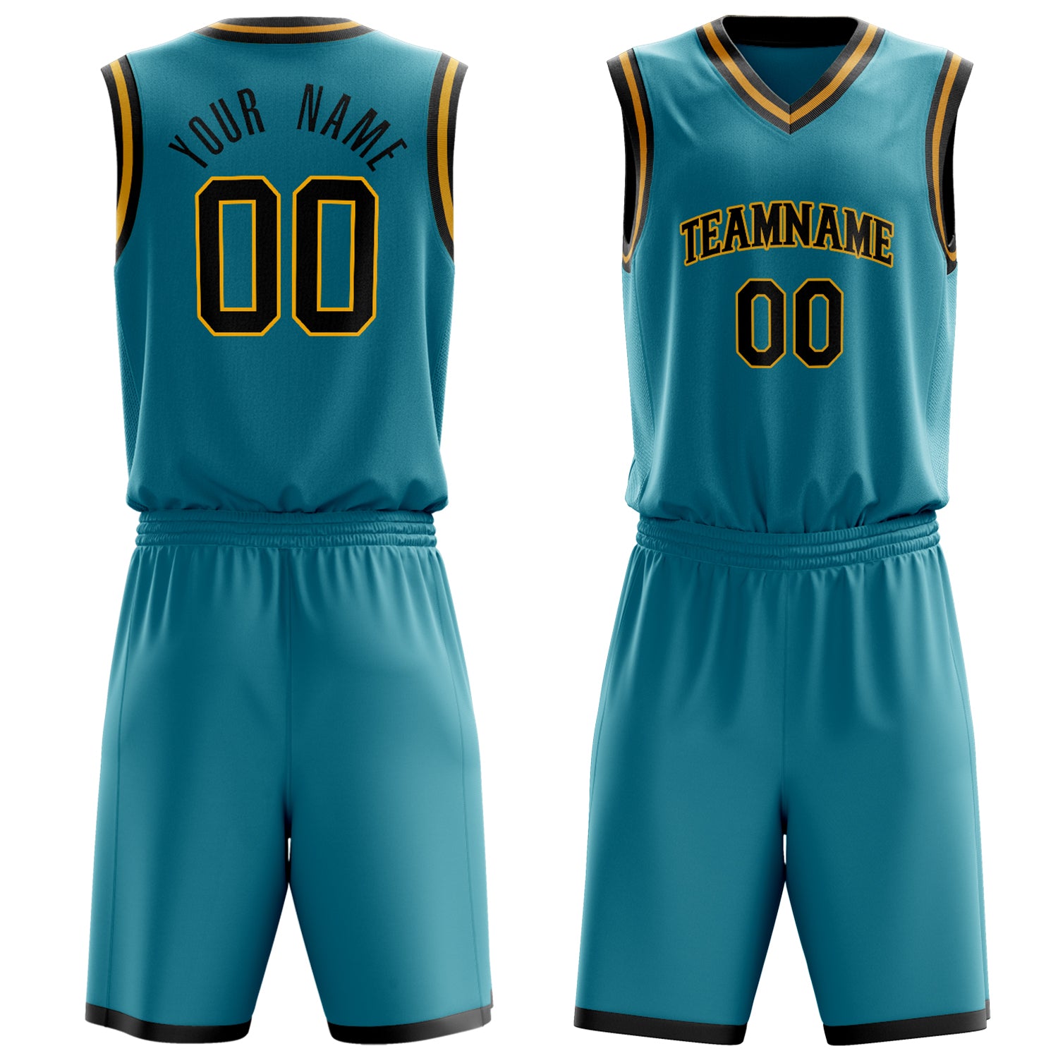Custom Teal Black Solid Color Basketball Set