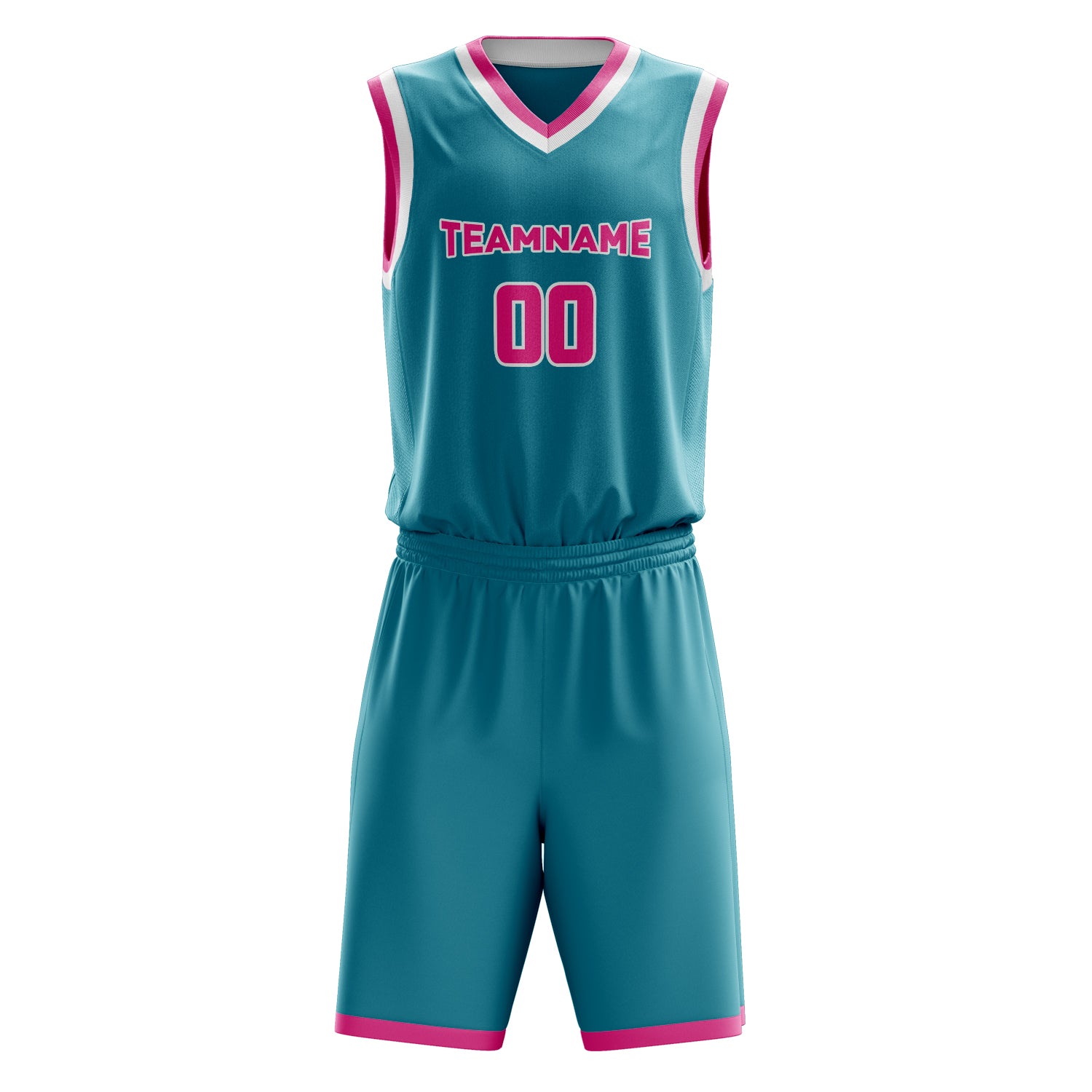 Custom Teal Pink Solid Color Basketball Set