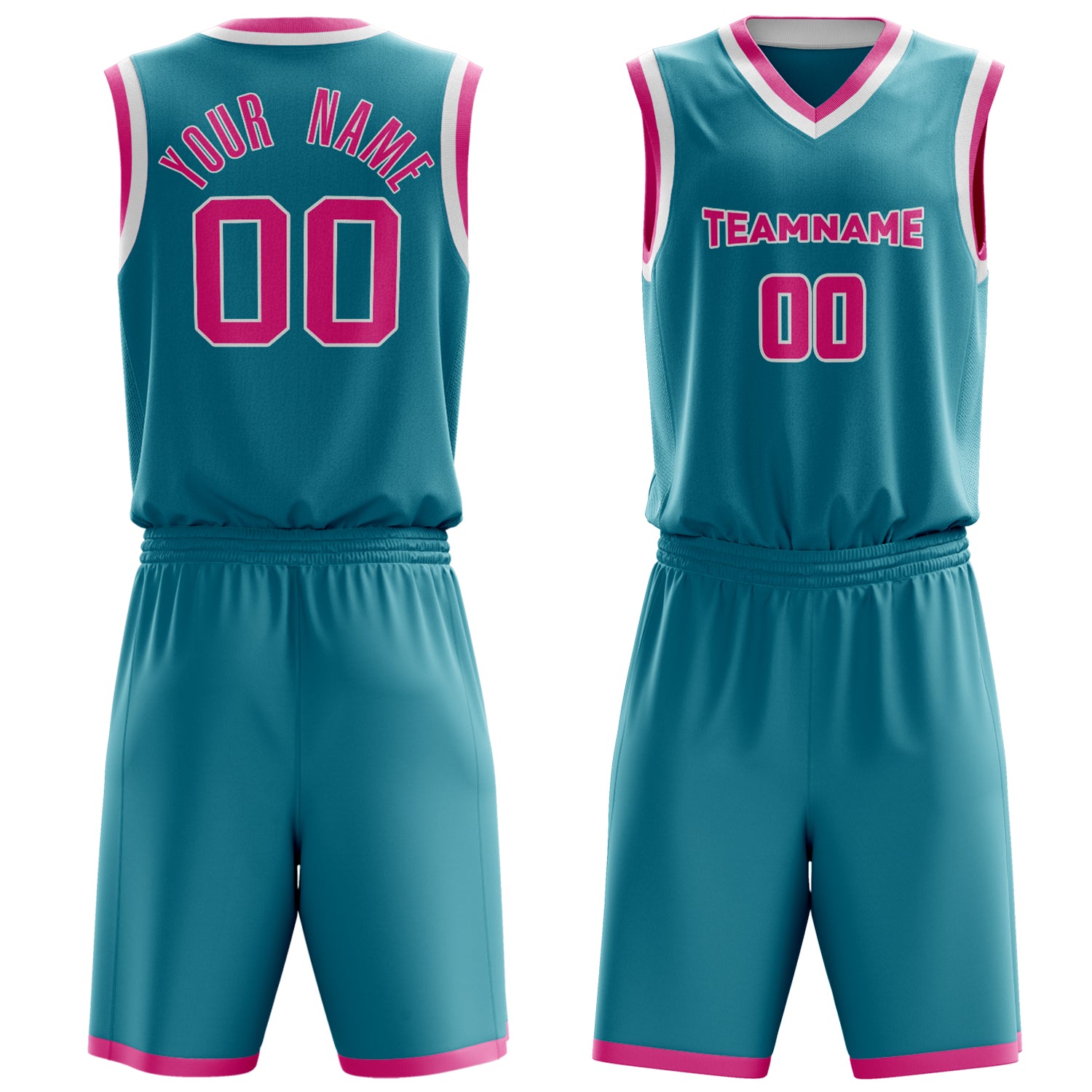 Custom Teal Pink Solid Color Basketball Set