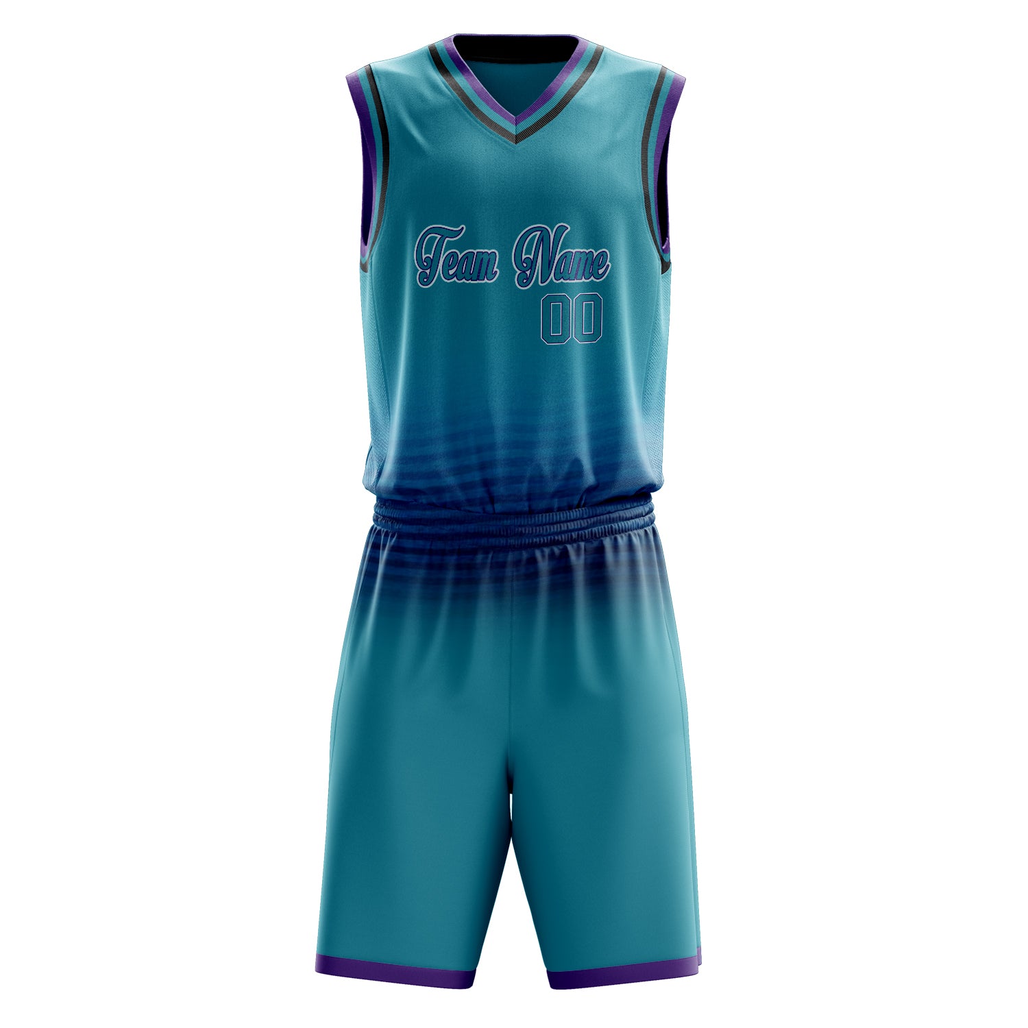 Custom Teal Purple Solid Color Basketball Set