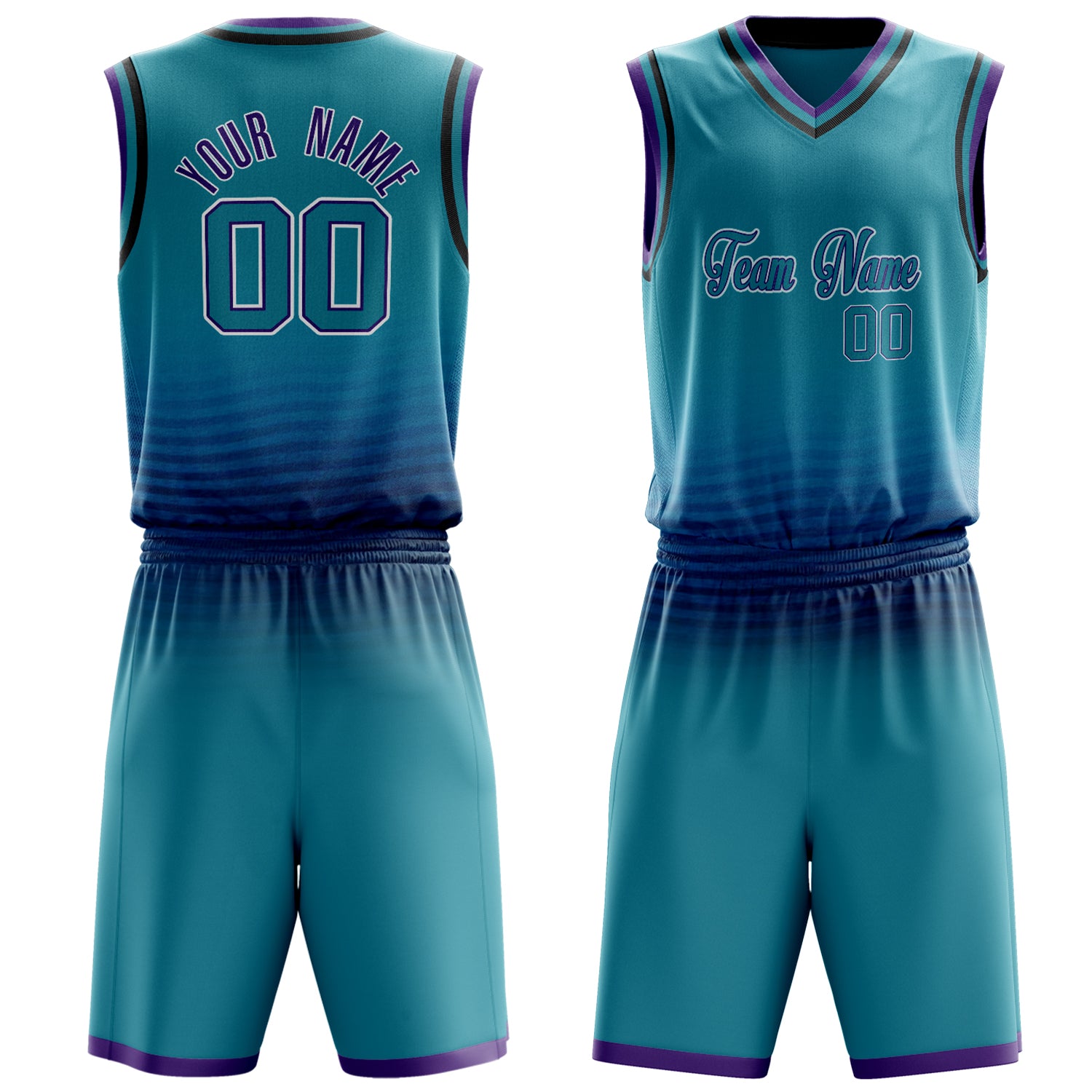 Custom Teal Purple Solid Color Basketball Set