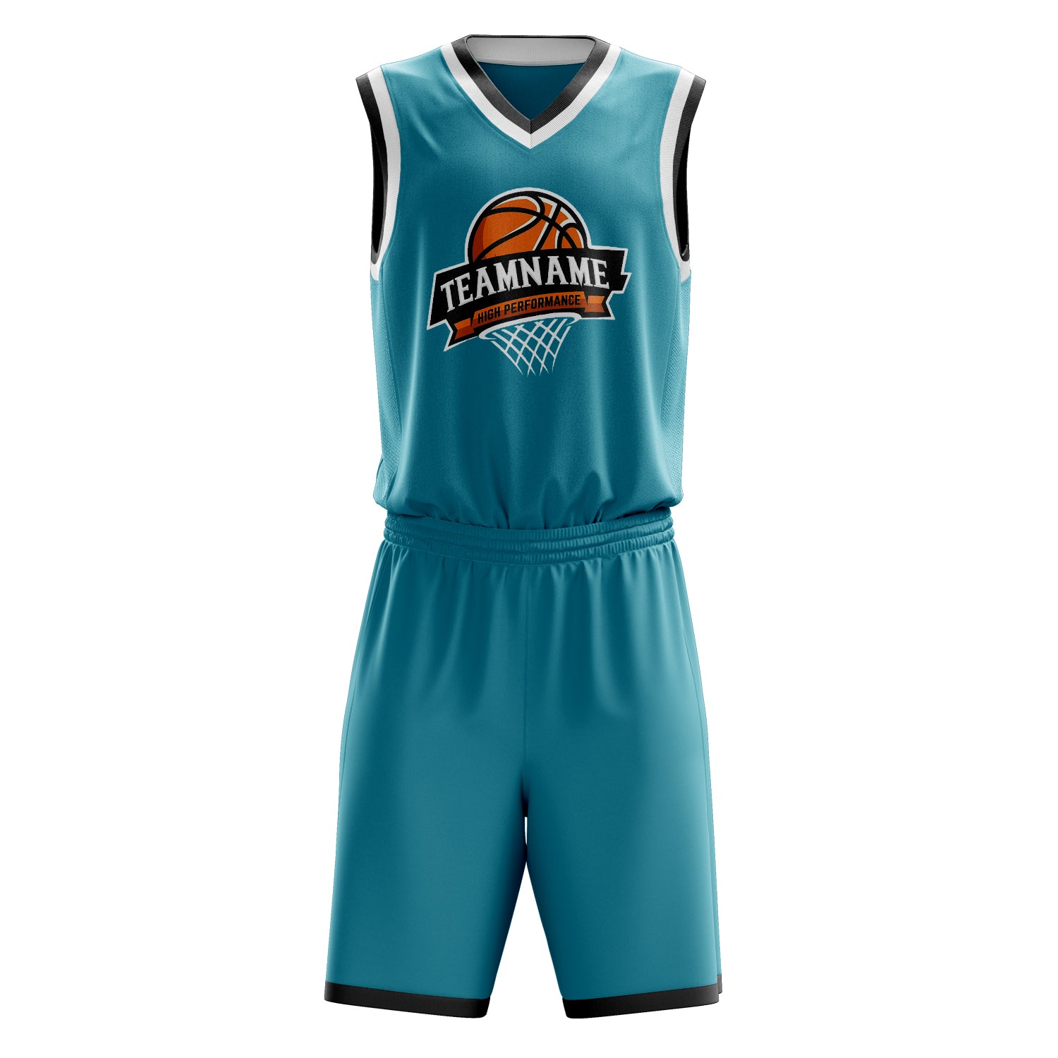 Custom Teal Black Solid Color Basketball Set