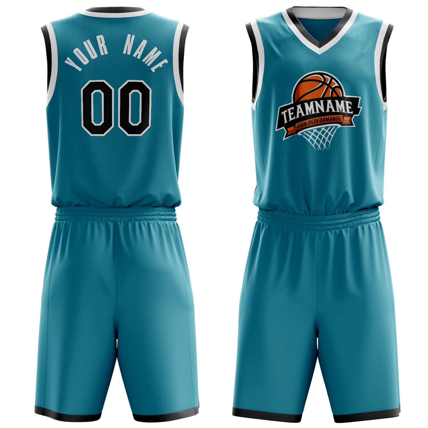 Custom Teal Black Solid Color Basketball Set