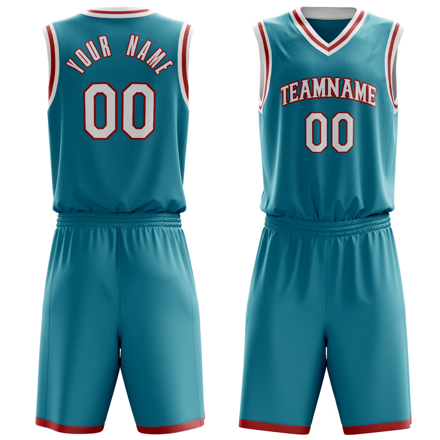 Custom Teal White Solid Color Basketball Set