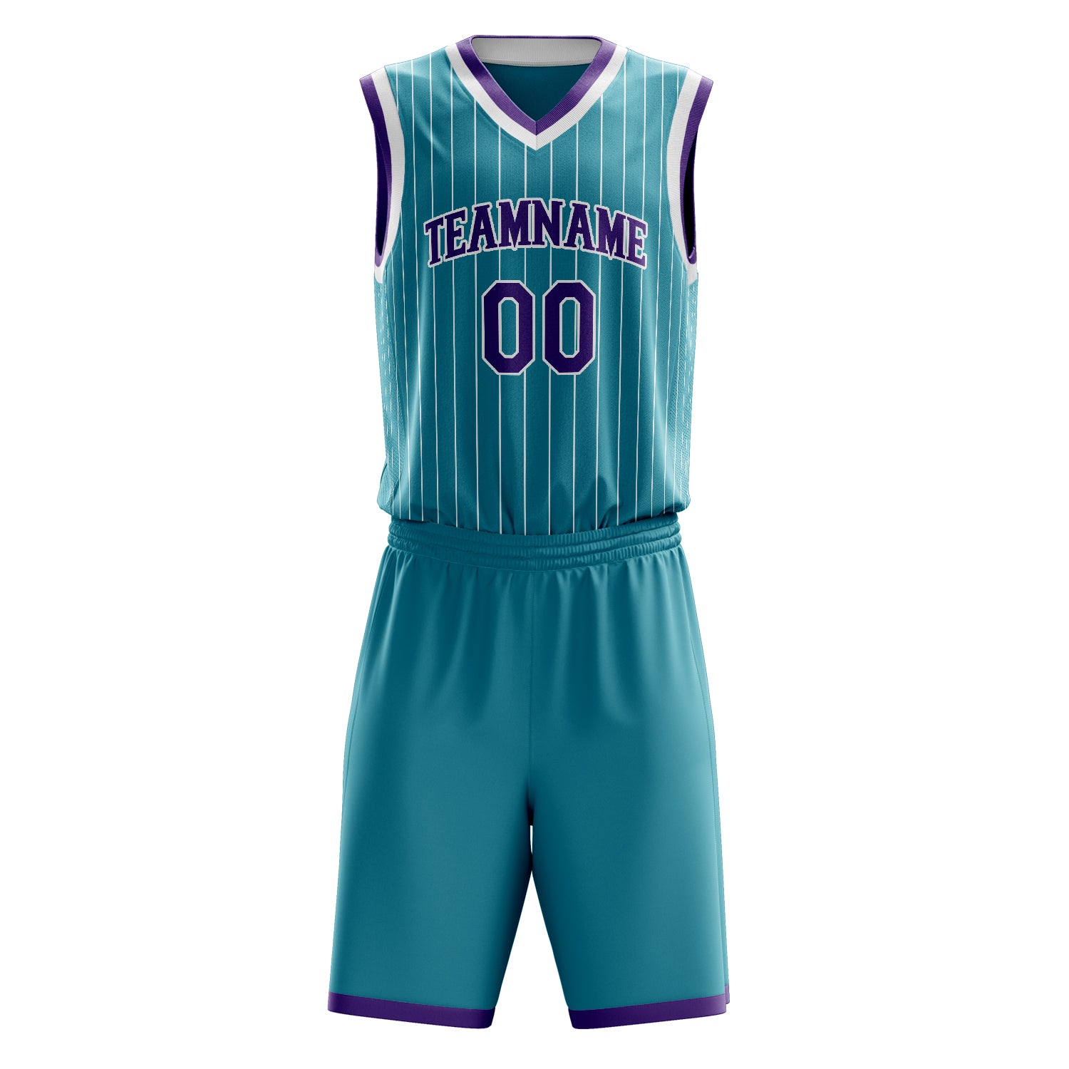 Custom Teal Purple Pinstripe Basketball Set