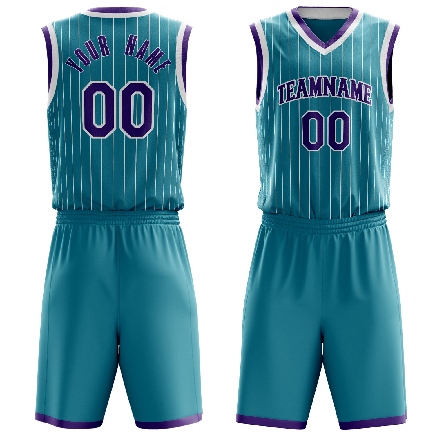Custom Teal Purple Pinstripe Basketball Set
