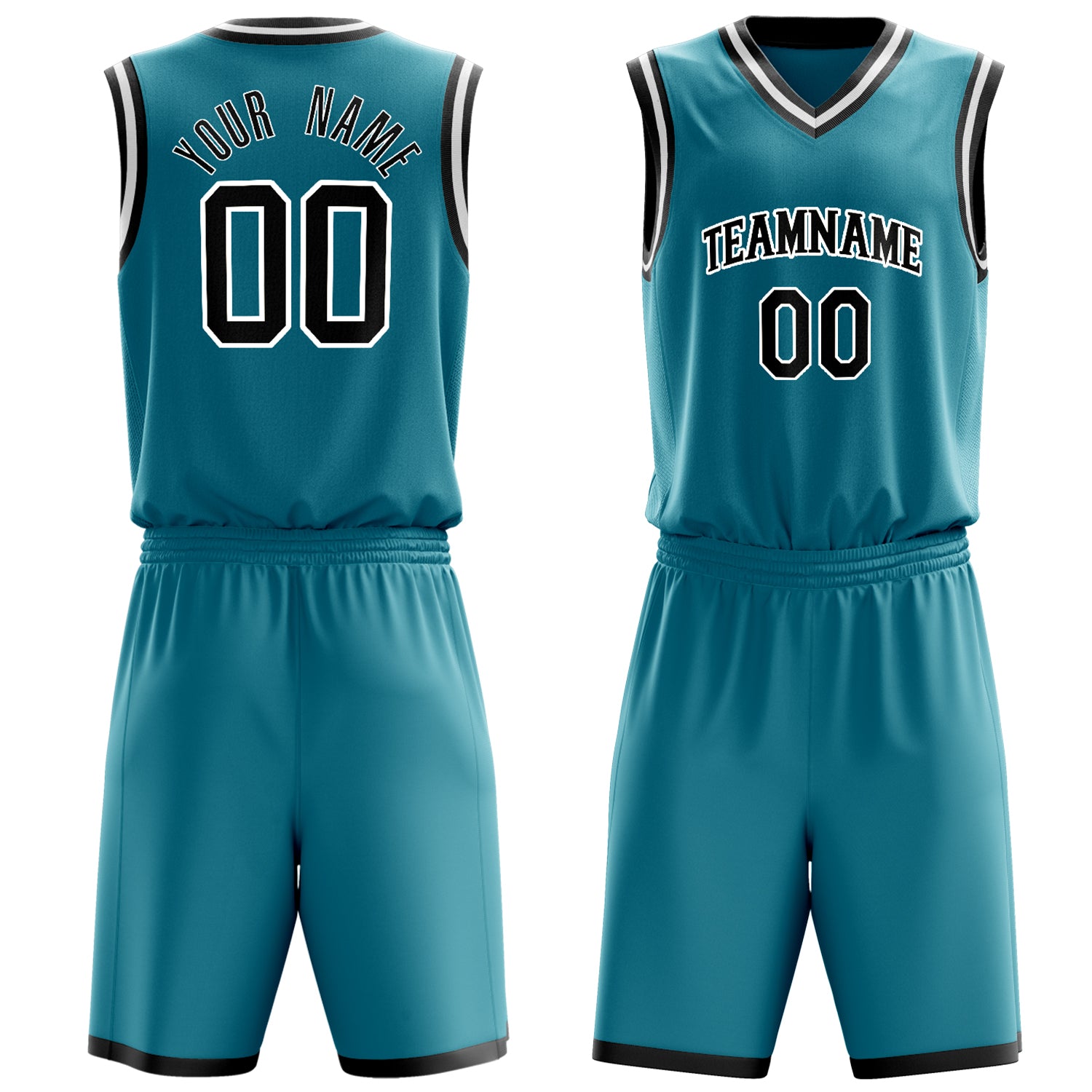 Custom Teal Black Solid Color Basketball Set