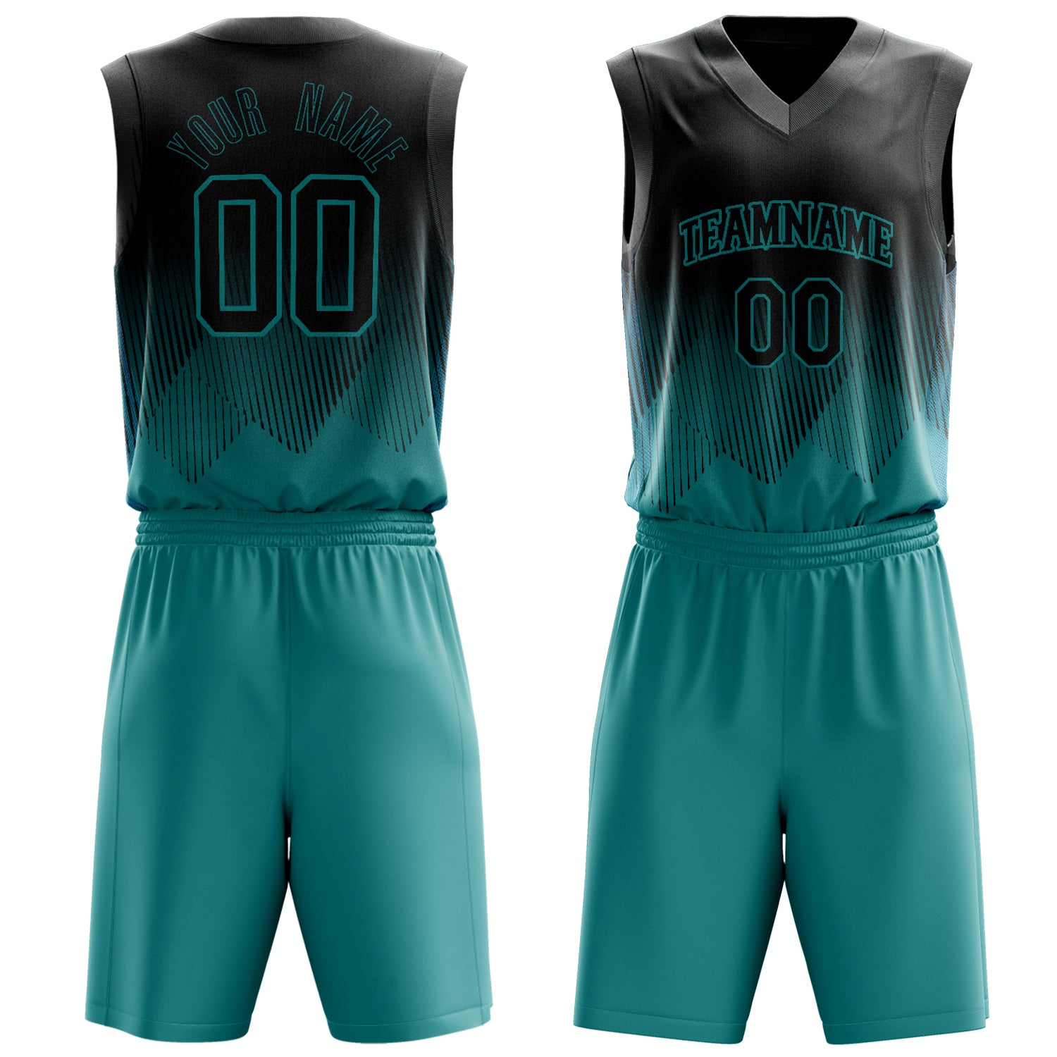 Custom Teal Black Fade Basketball Set