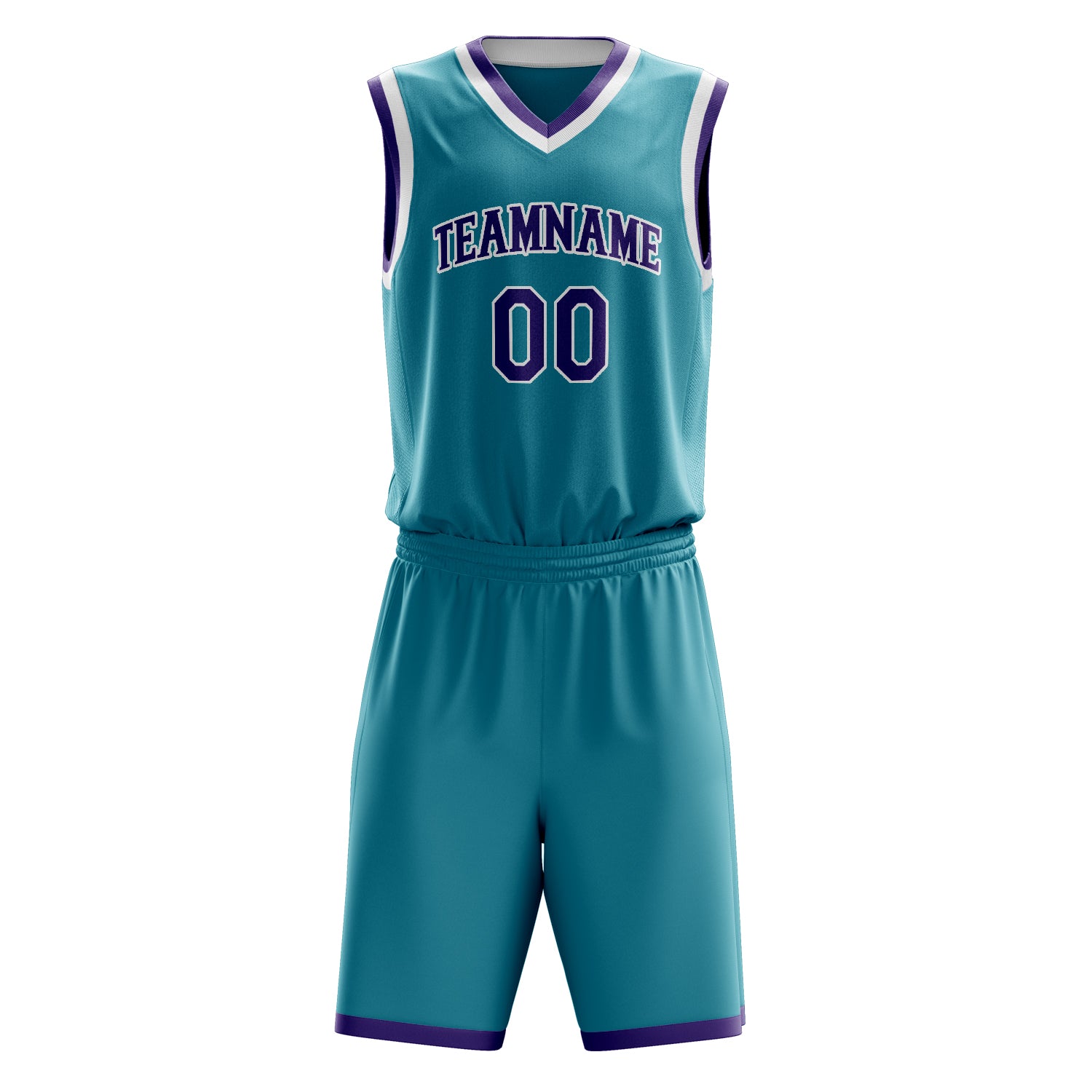Custom Teal Purple Solid Color Basketball Set