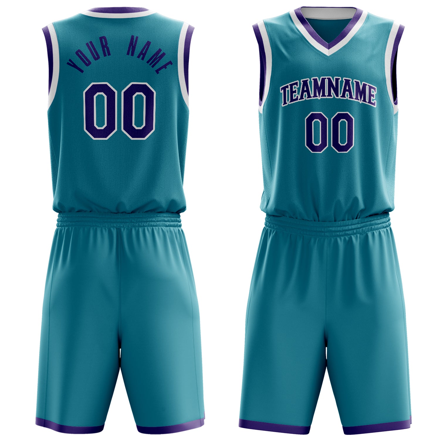 Custom Teal Purple Solid Color Basketball Set