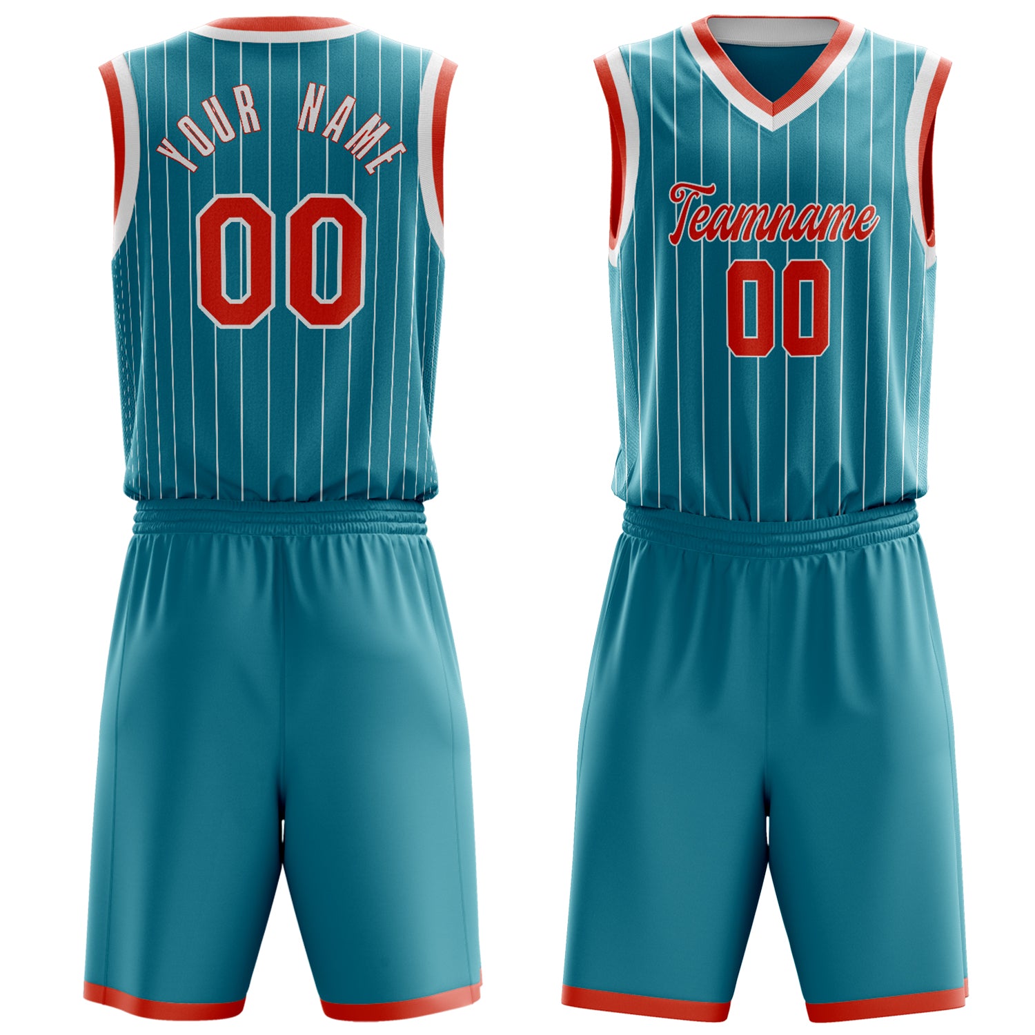 Custom Teal Orange Pinstripe Basketball Set