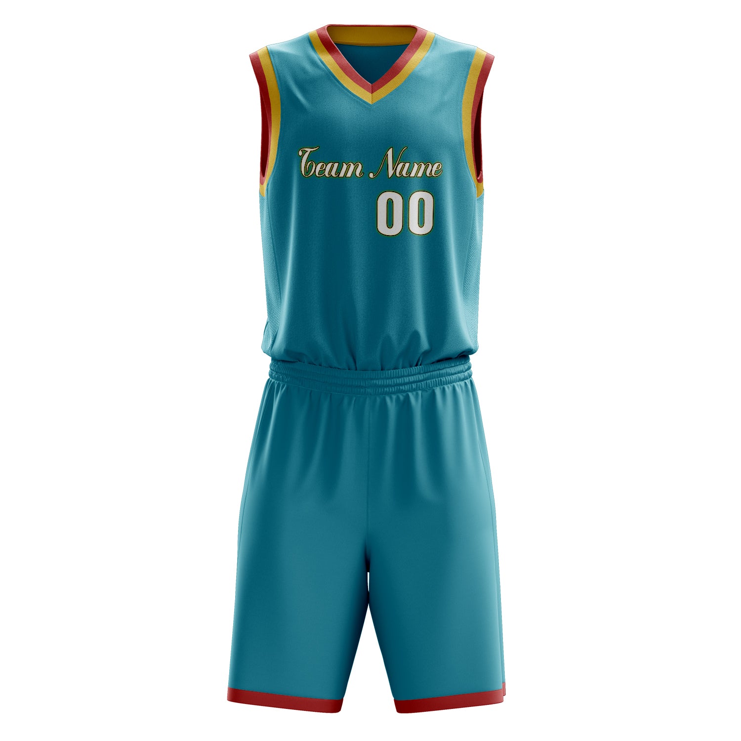 Custom Teal White Solid Color Basketball Set