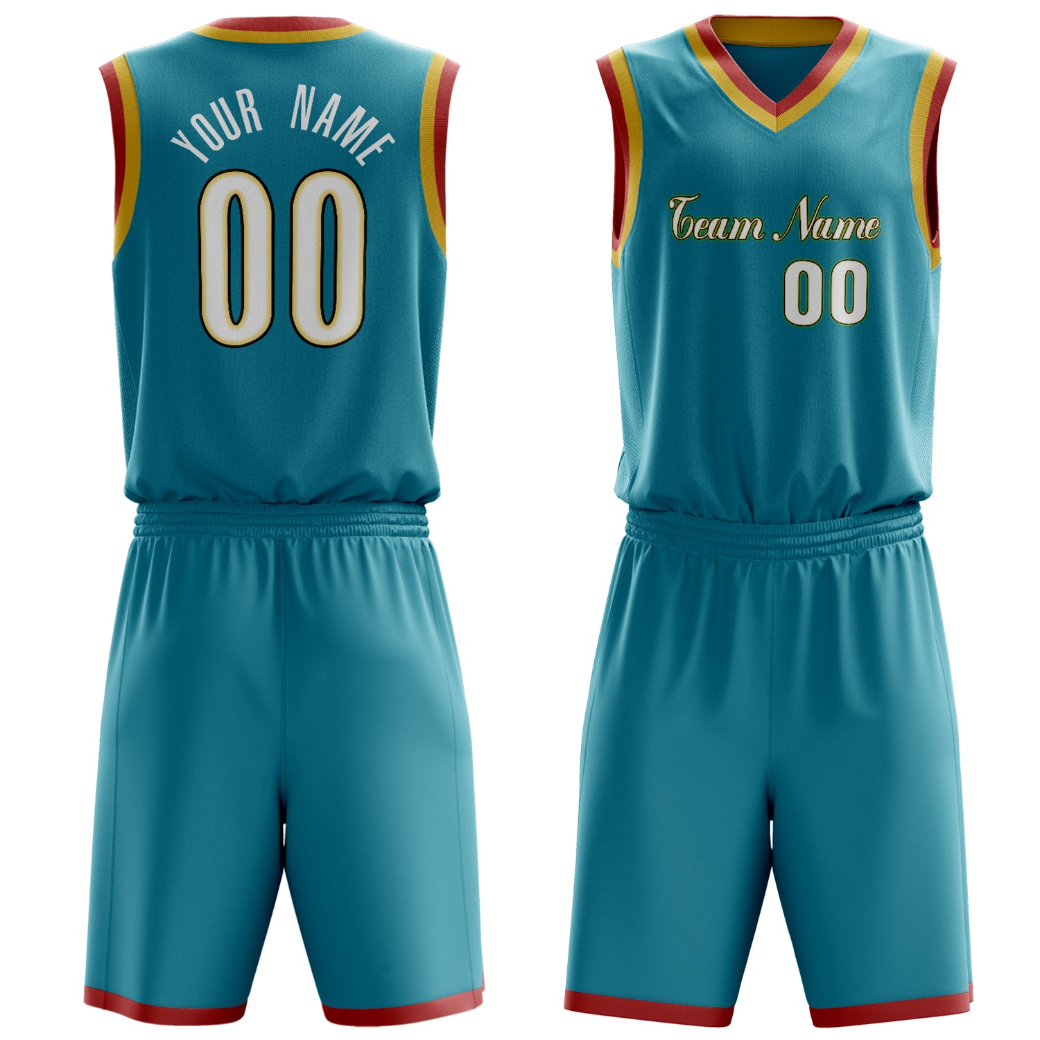 Custom Teal White Solid Color Basketball Set