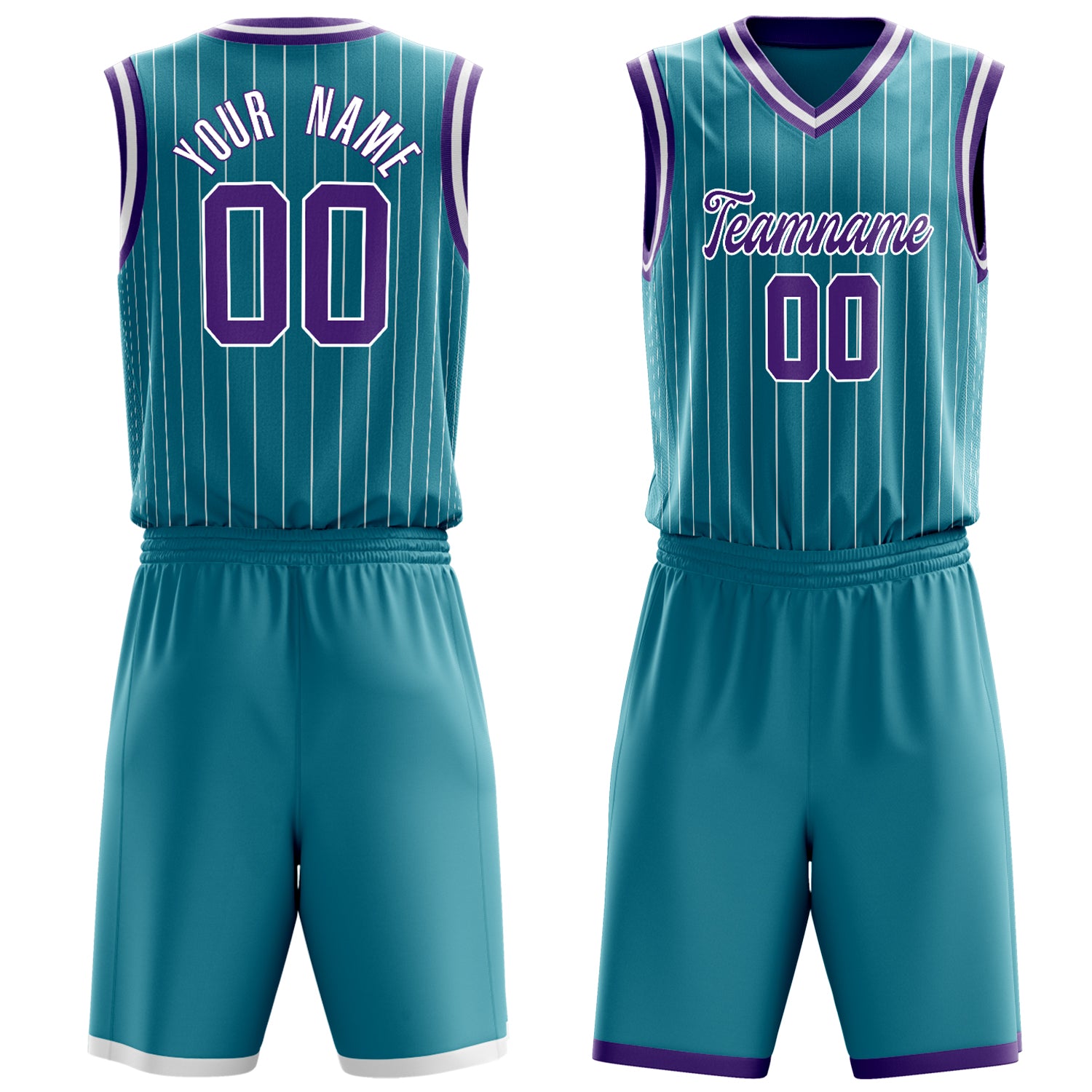 Custom Teal Purple Pinstripe Basketball Set