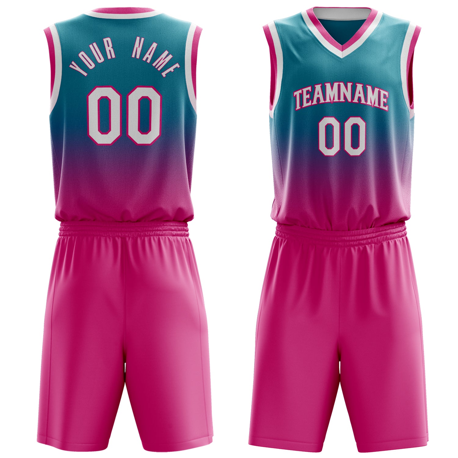 Custom Teal Pink Fade Basketball Set