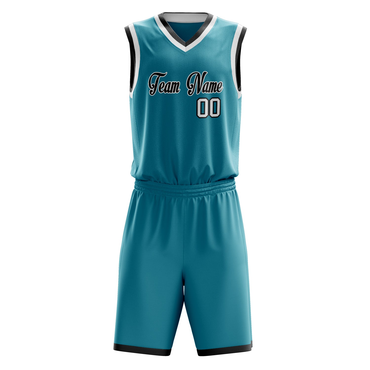 Custom Teal White Solid Color Basketball Set
