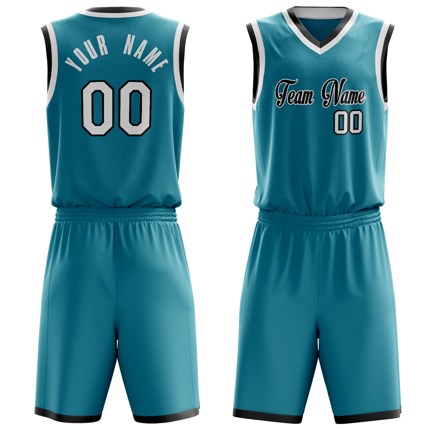 Custom Teal White Solid Color Basketball Set