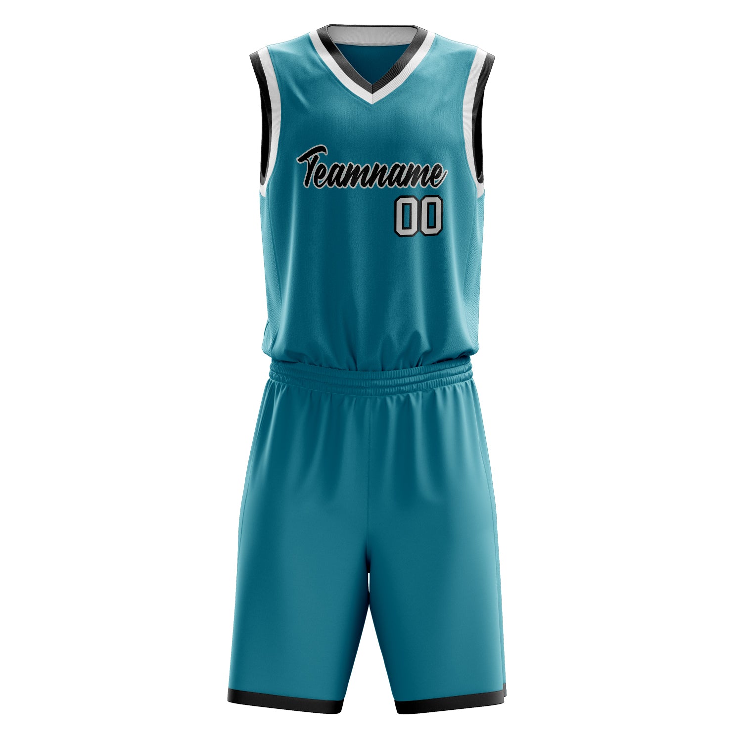 Custom Teal White Solid Color Basketball Set