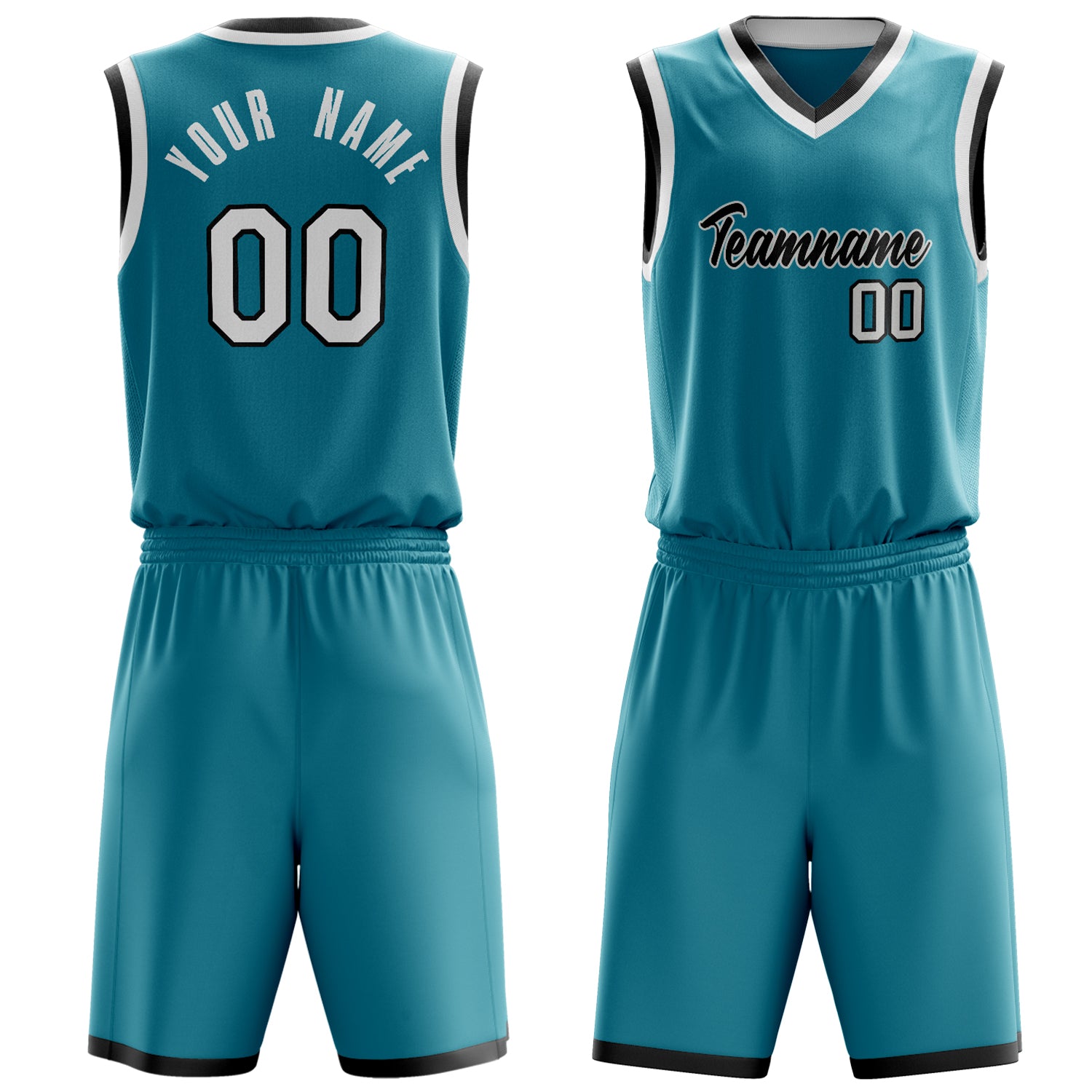 Custom Teal White Solid Color Basketball Set