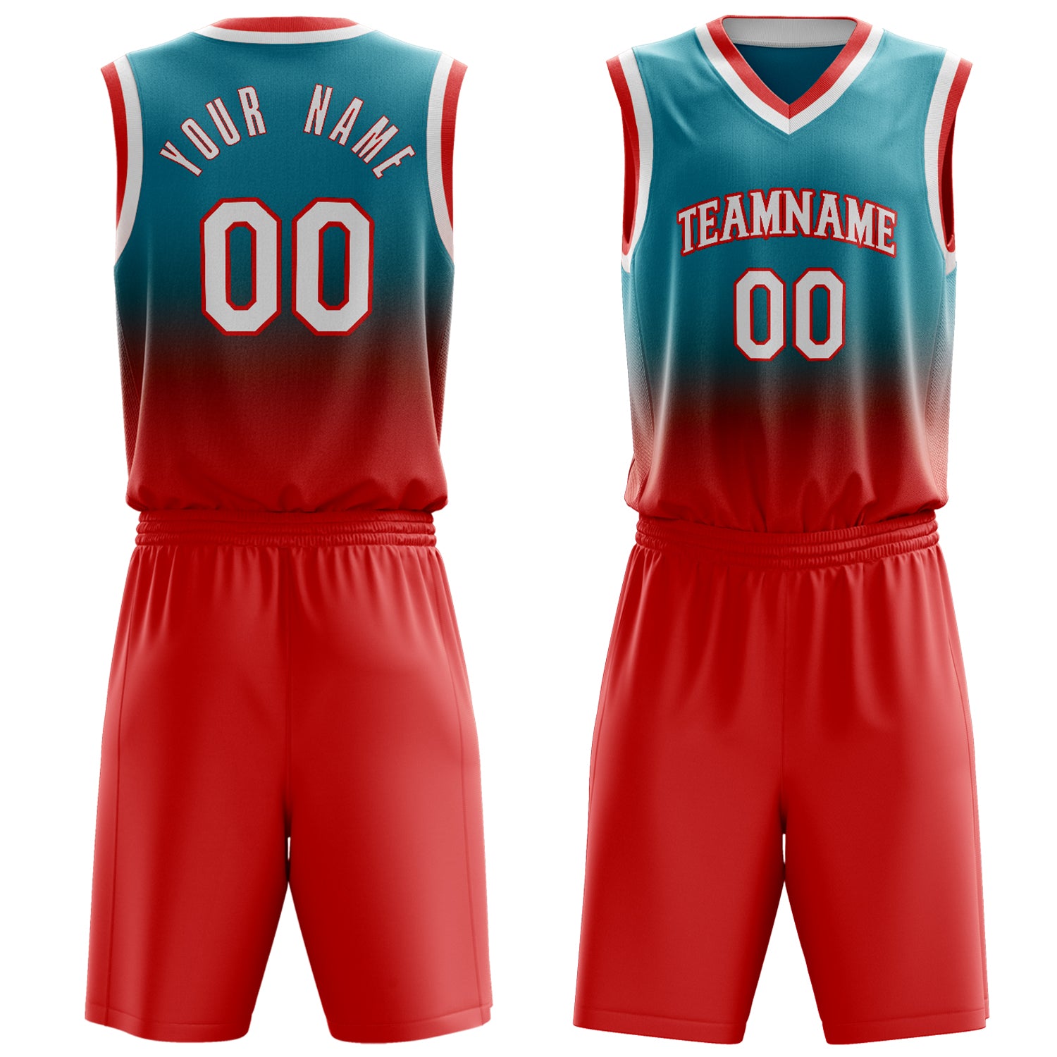 Custom Teal Red Fade Basketball Set