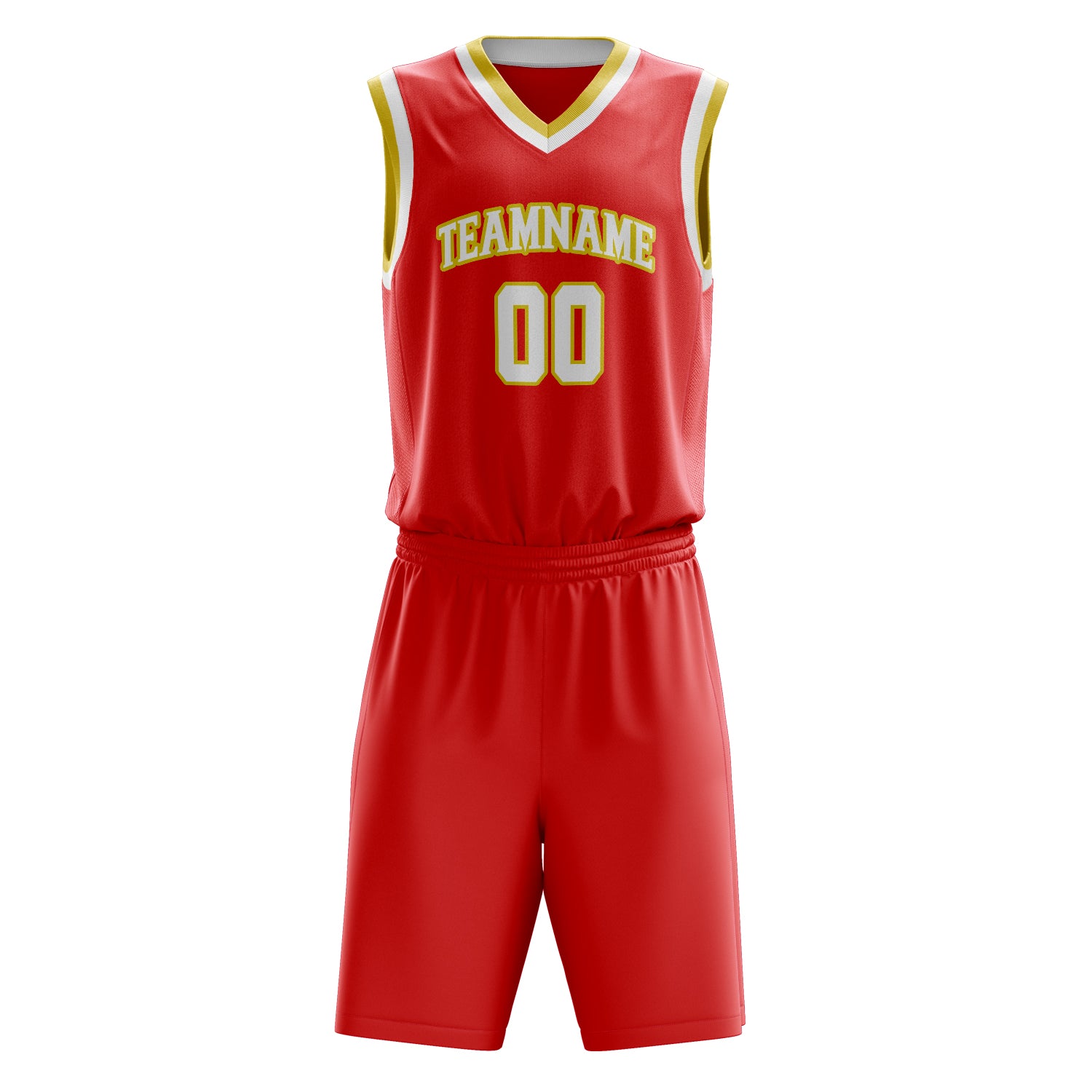 Custom Red White Solid Color Basketball Set