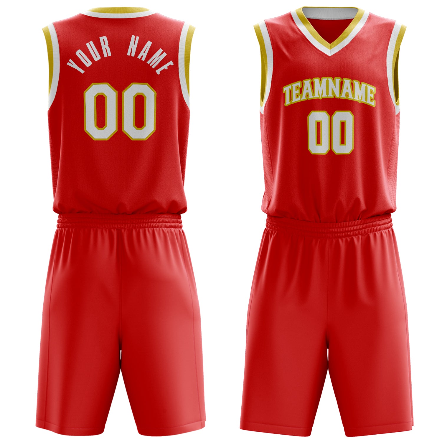 Custom Red White Solid Color Basketball Set