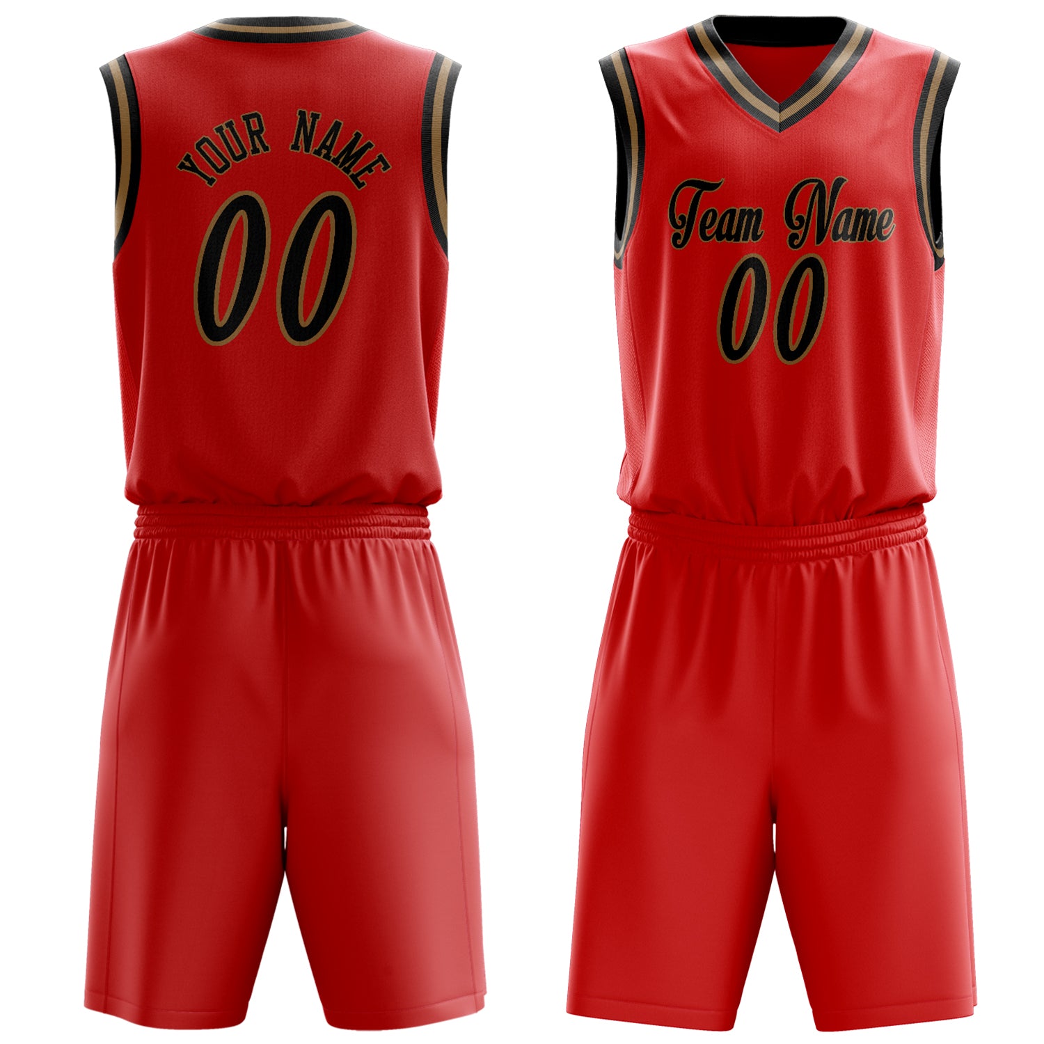 Custom Red Black Solid Color Basketball Set
