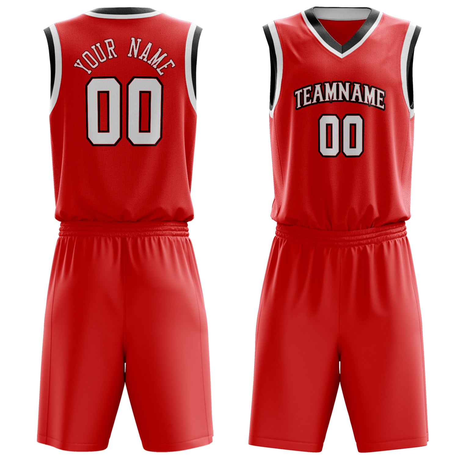 Custom Red White Solid Color Basketball Set
