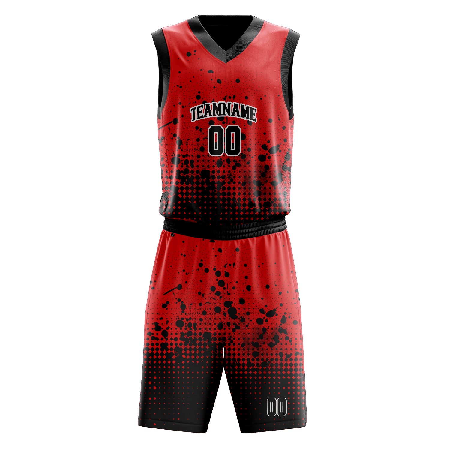 Custom Red Black Solid Color Basketball Set