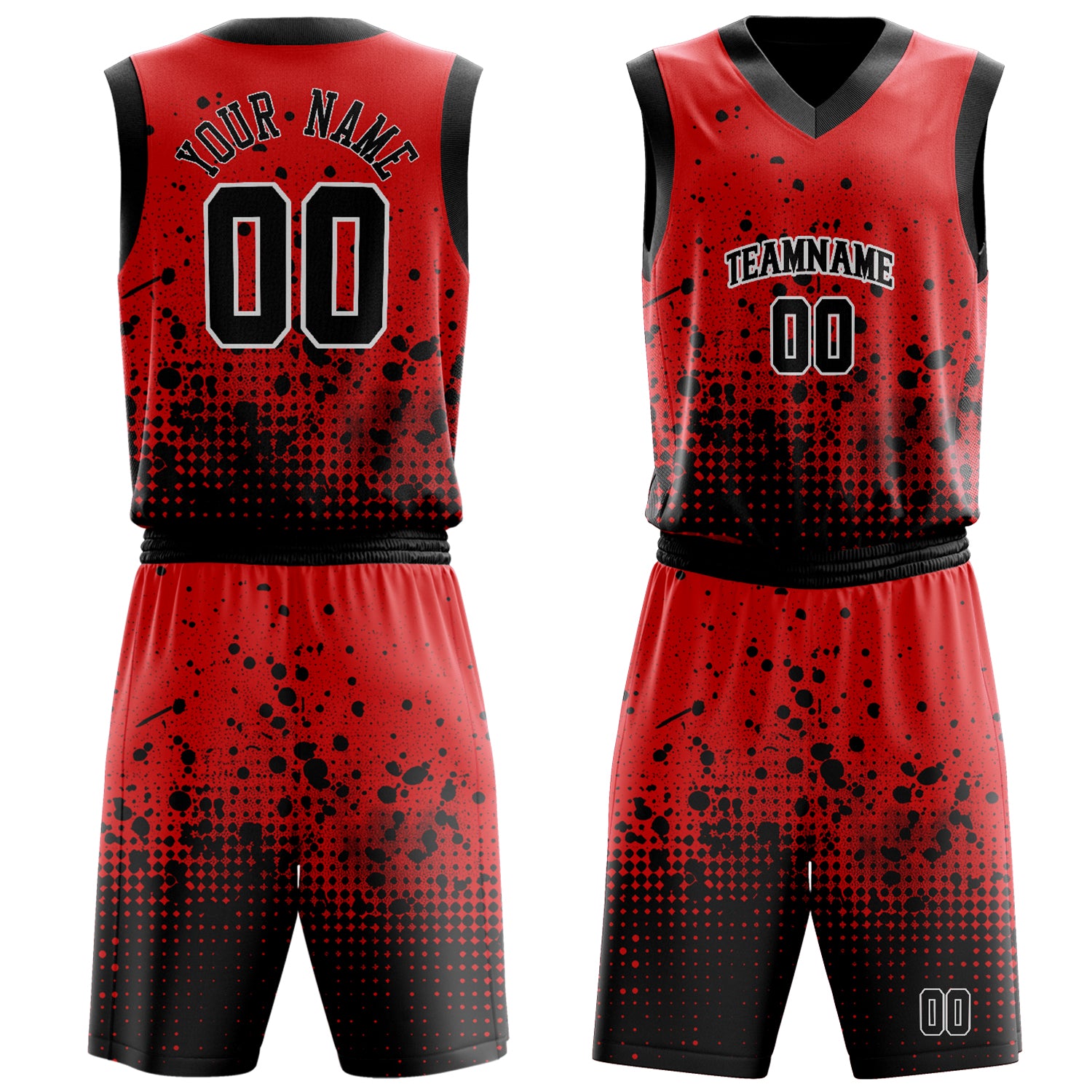 Custom Red Black Solid Color Basketball Set
