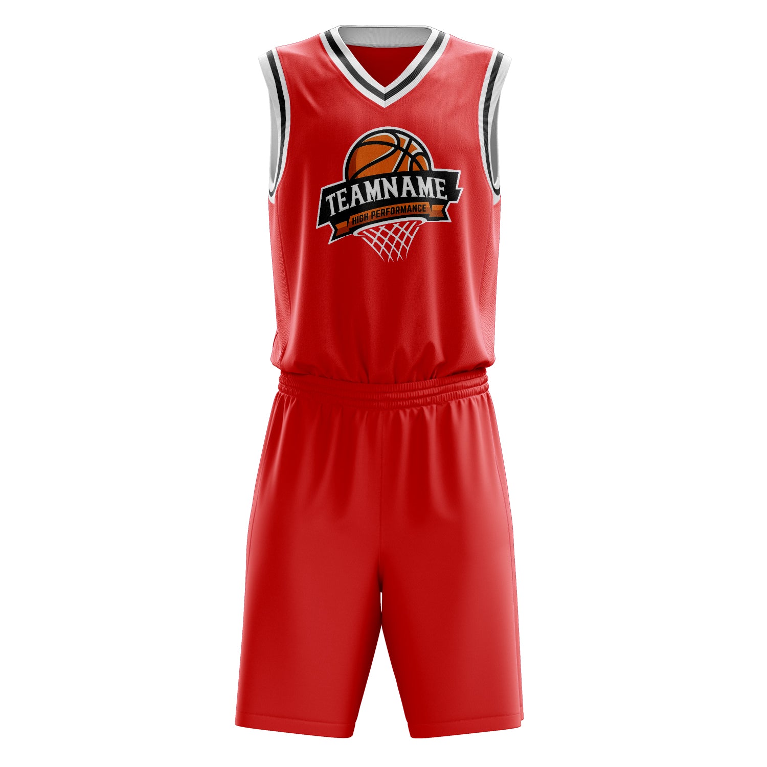 Custom Red Black Solid Color Basketball Set