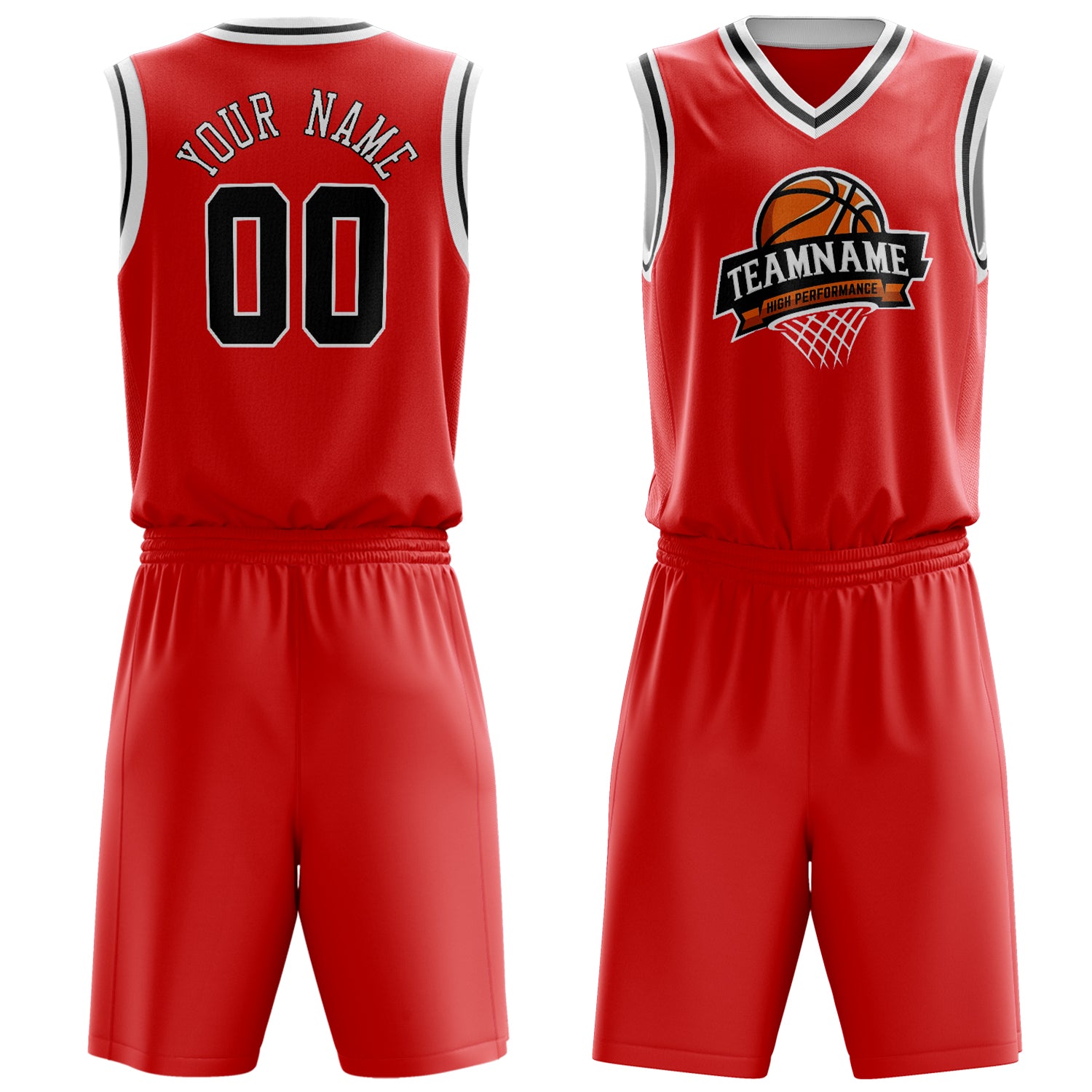 Custom Red Black Solid Color Basketball Set
