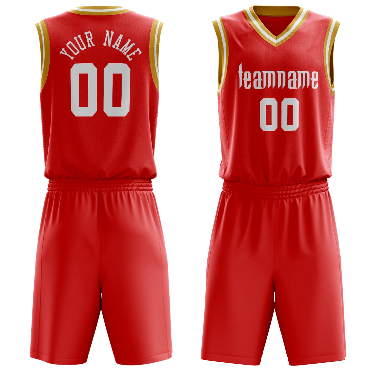 Custom Red White Solid Color Basketball Set