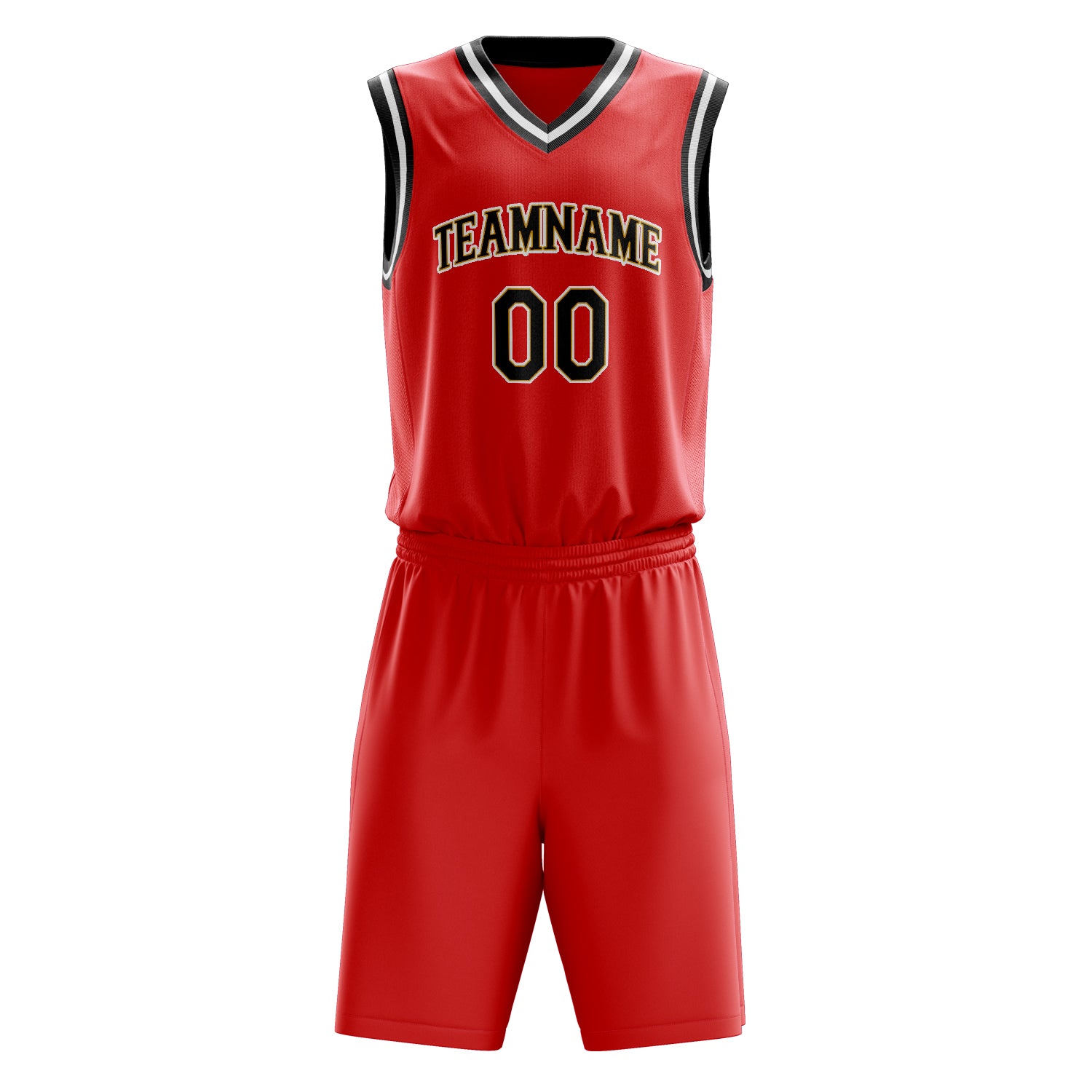 Custom Red Black Solid Color Basketball Set