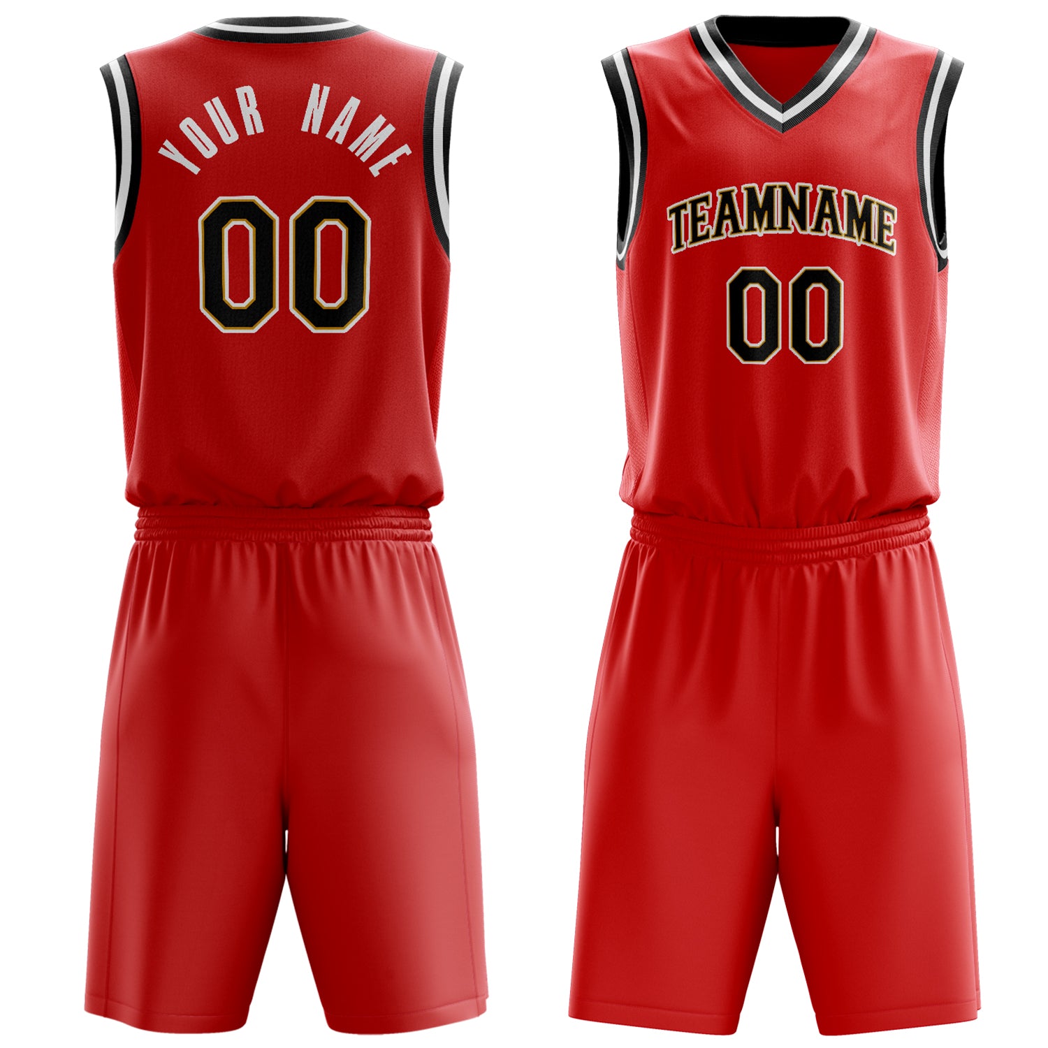 Custom Red Black Solid Color Basketball Set