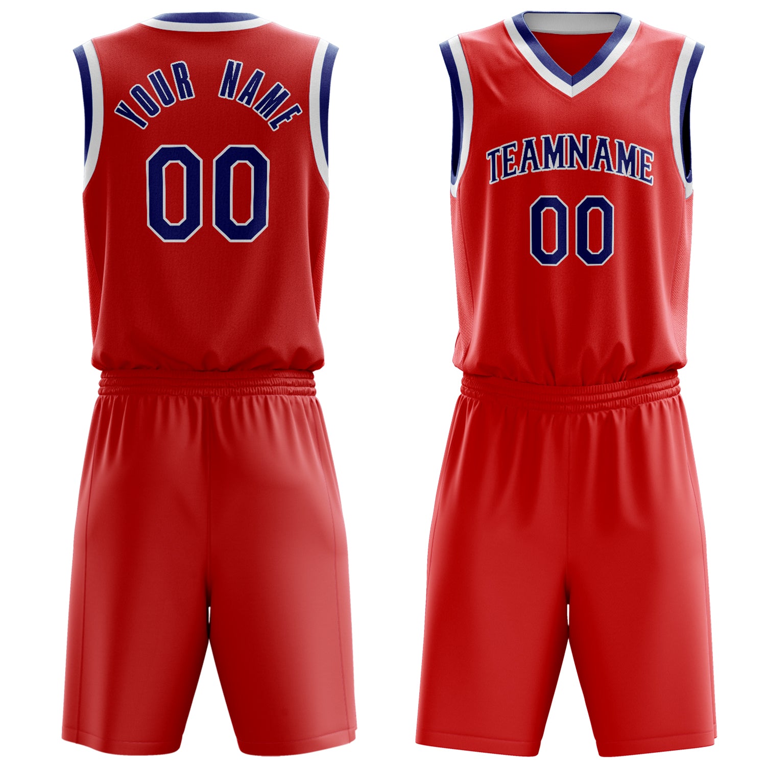 Custom Red Navy Solid Color Basketball Set