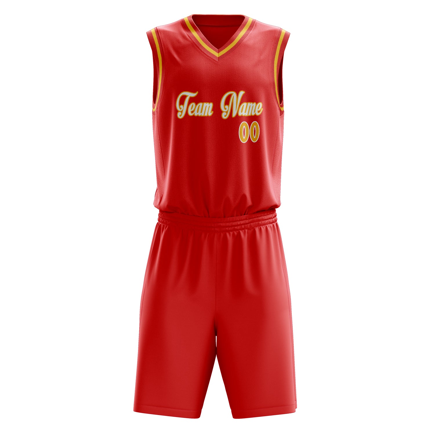 Custom Red Gold Solid Color Basketball Set