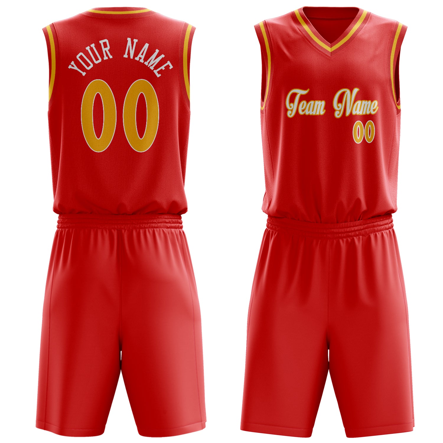 Custom Red Gold Solid Color Basketball Set