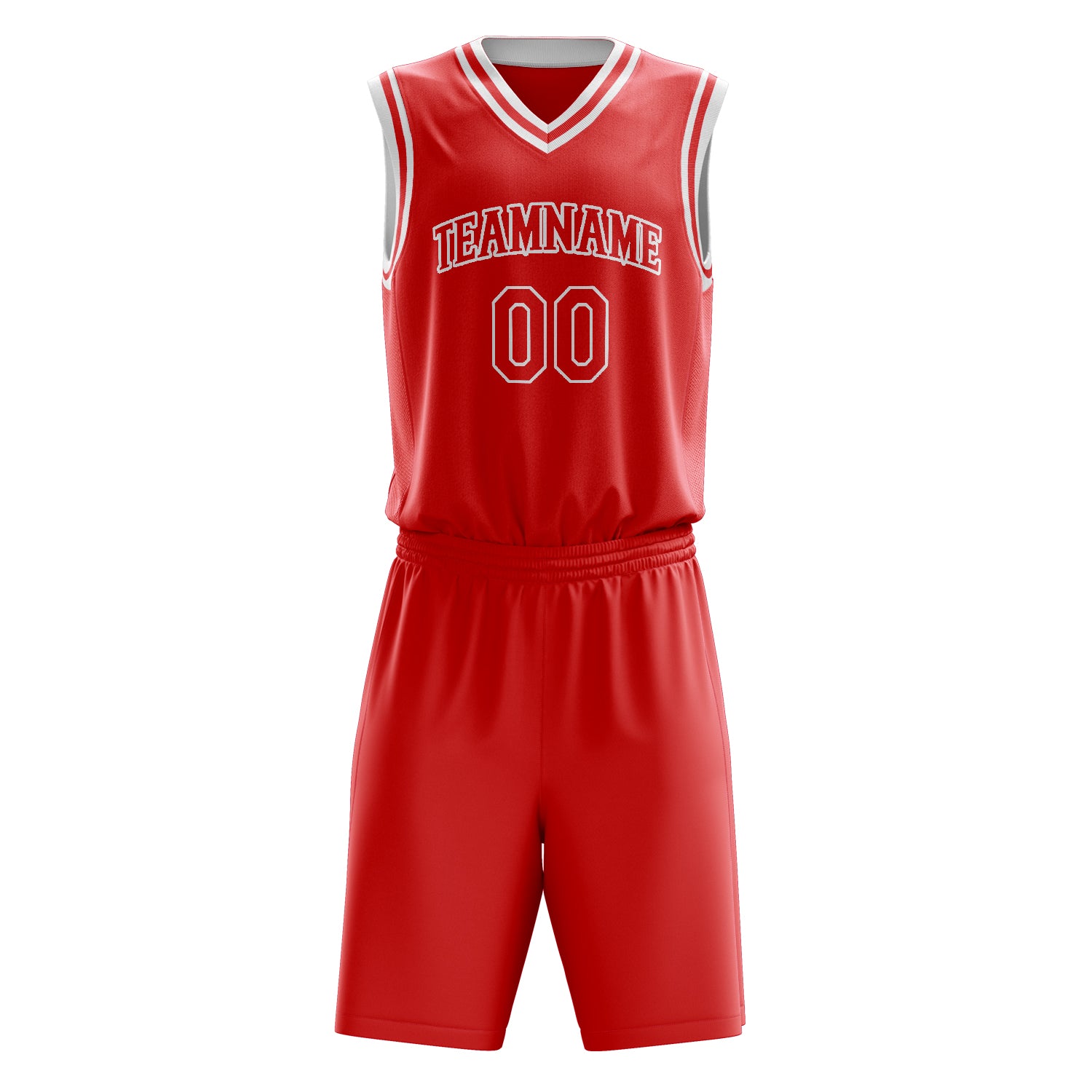 Custom Red White Solid Color Basketball Set