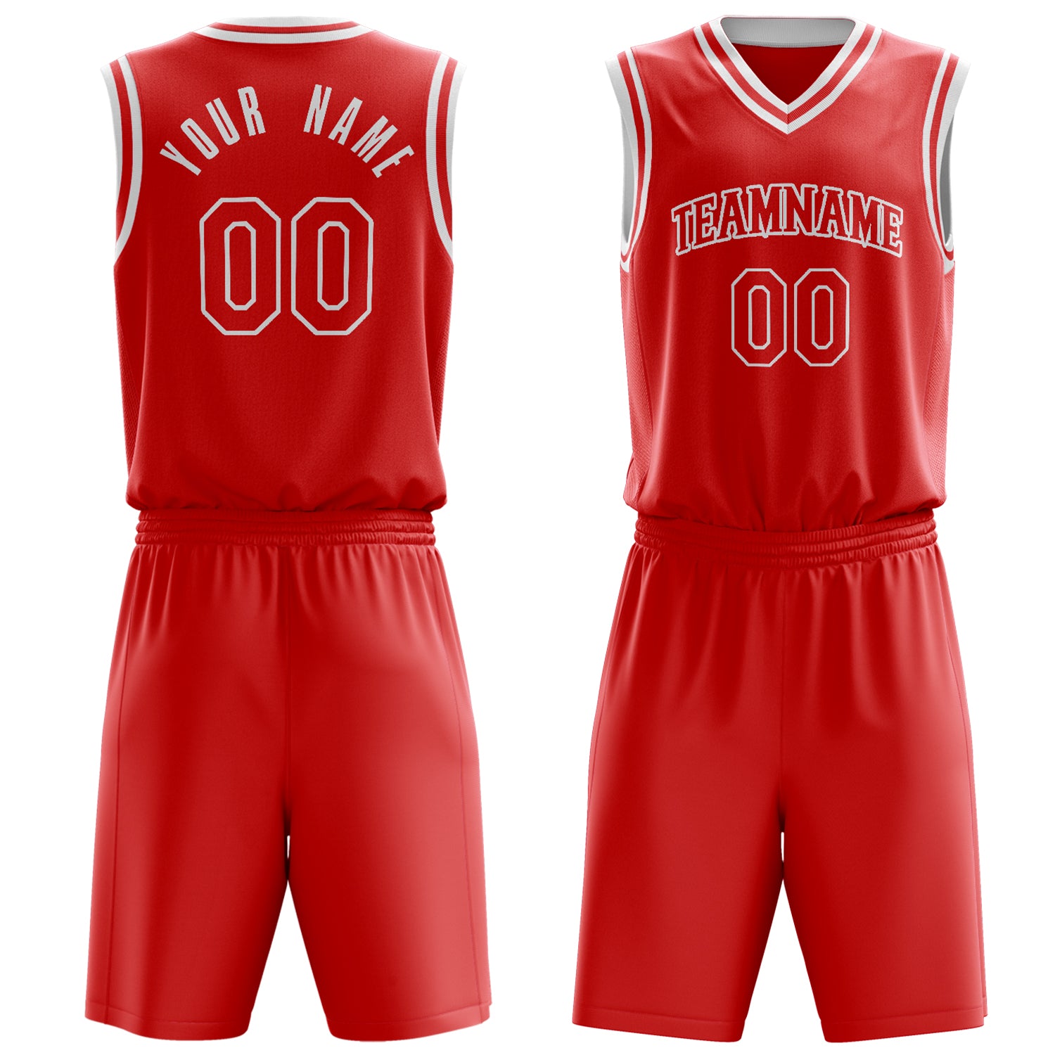 Custom Red White Solid Color Basketball Set